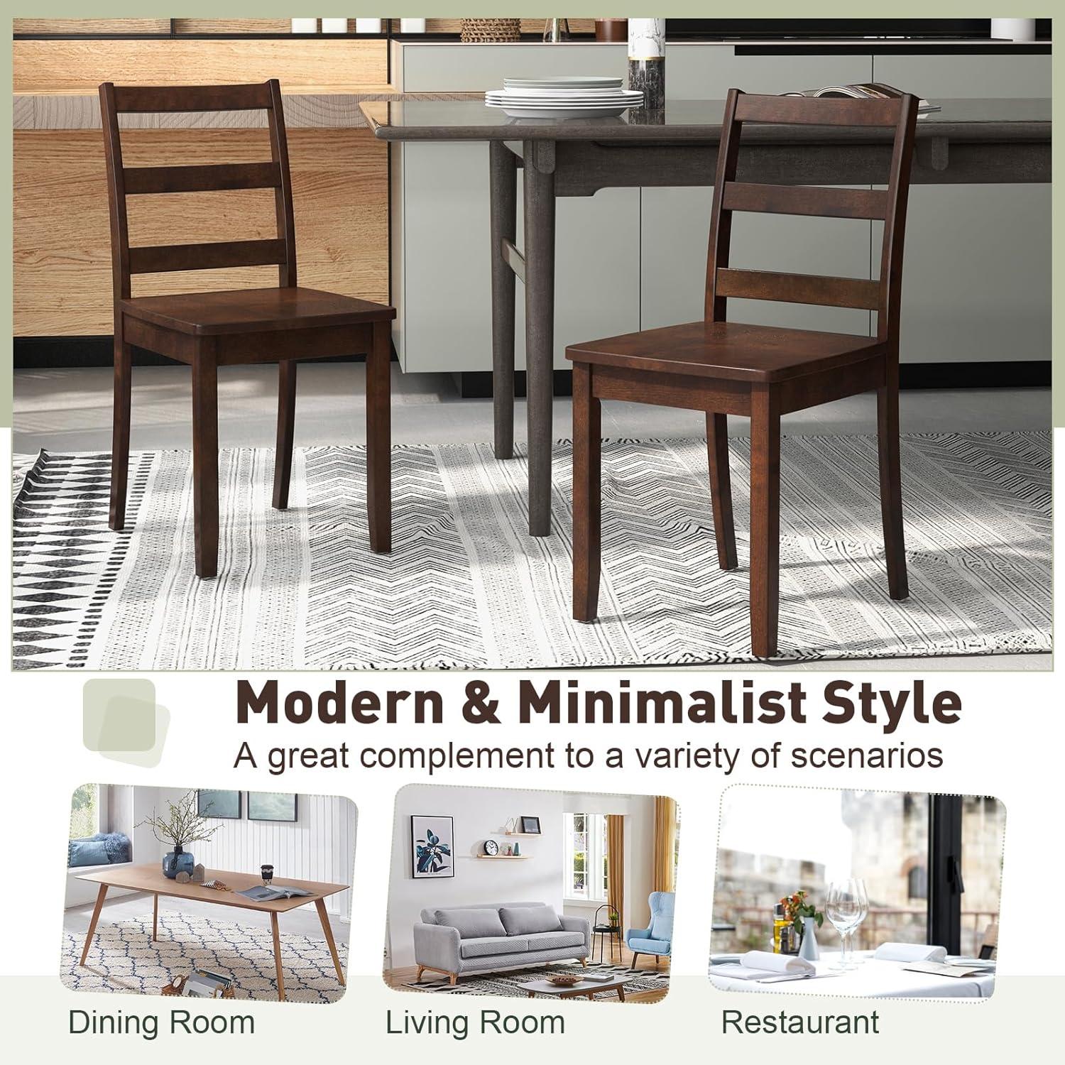 image:imageGiantex Wood Dining Chairs Set of 2 White Wooden Armless Kitchen Chairs with Solid Rubber Wood Legs NonSlip Foot Pads Max Load 400 Lbs Farmhouse Style High Ladder Back Dining Room ChairsWalnut