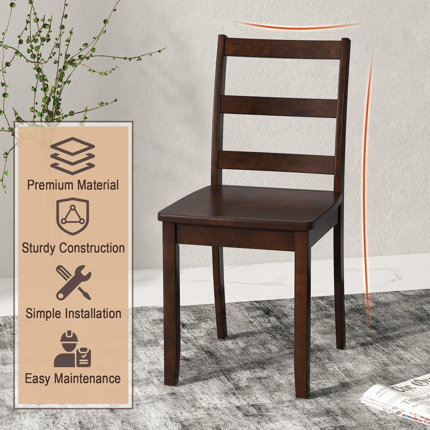 image:imageGiantex Wood Dining Chairs Set of 2 White Wooden Armless Kitchen Chairs with Solid Rubber Wood Legs NonSlip Foot Pads Max Load 400 Lbs Farmhouse Style High Ladder Back Dining Room ChairsWalnut