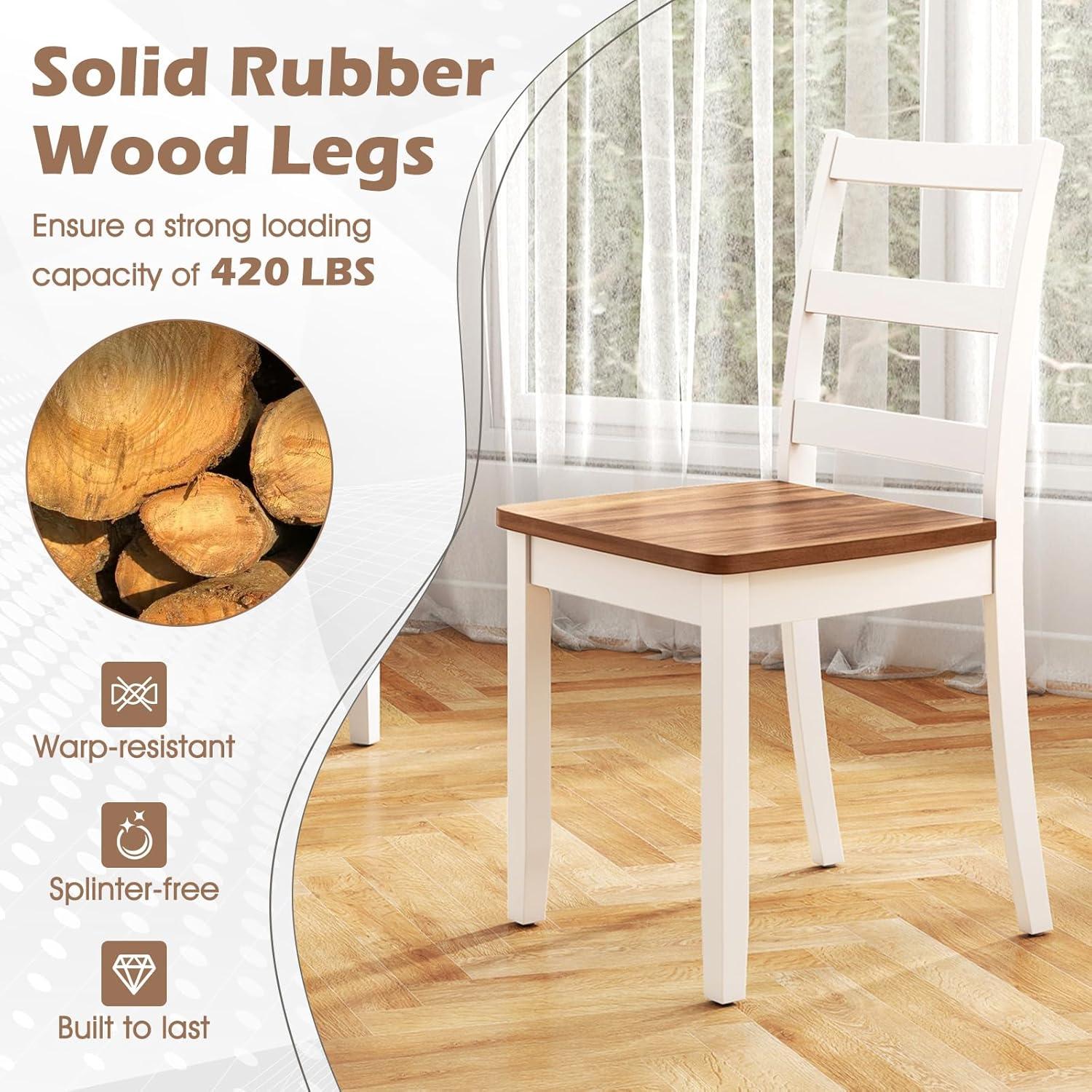 image:imageGiantex Wood Dining Chairs Set of 2 White Wooden Armless Kitchen Chairs with Solid Rubber Wood Legs NonSlip Foot Pads Max Load 400 Lbs Farmhouse Style High Ladder Back Dining Room ChairsWhitebrown