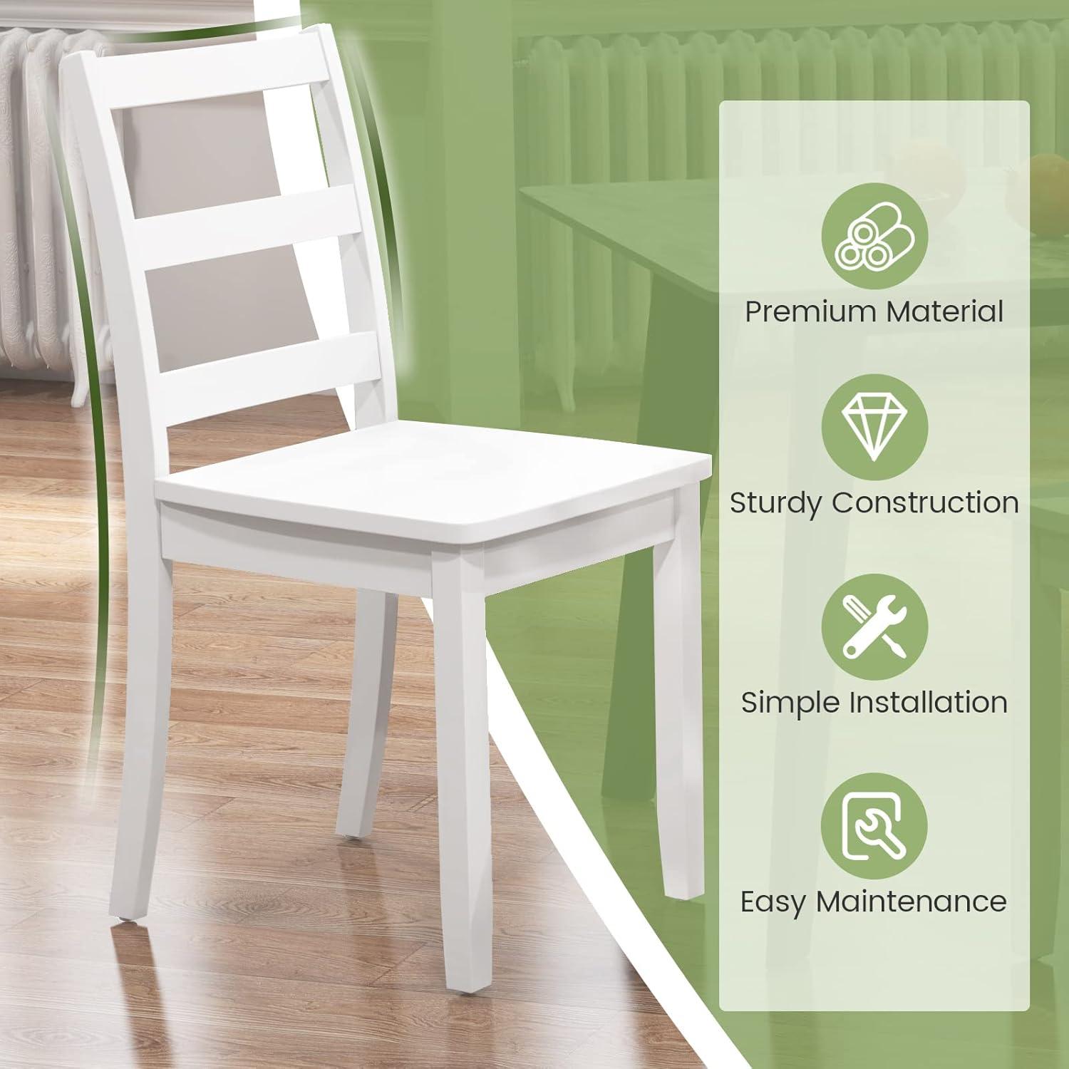 image:imageGiantex Wood Dining Chairs Set of 2 White Wooden Armless Kitchen Chairs with Solid Rubber Wood Legs NonSlip Foot Pads Max Load 400 Lbs Farmhouse Style High Ladder Back Dining Room ChairsWhite