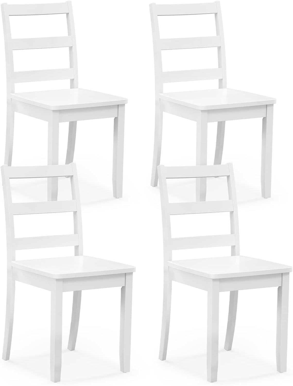 image:imageGiantex Wood Dining Chairs Set of 2 White Wooden Armless Kitchen Chairs with Solid Rubber Wood Legs NonSlip Foot Pads Max Load 400 Lbs Farmhouse Style High Ladder Back Dining Room ChairsWhite