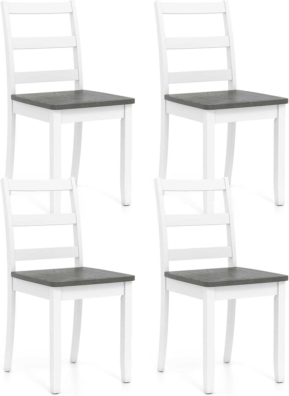 image:imageGiantex Wood Dining Chairs Set of 2 White Wooden Armless Kitchen Chairs with Solid Rubber Wood Legs NonSlip Foot Pads Max Load 400 Lbs Farmhouse Style High Ladder Back Dining Room ChairsWhitegray