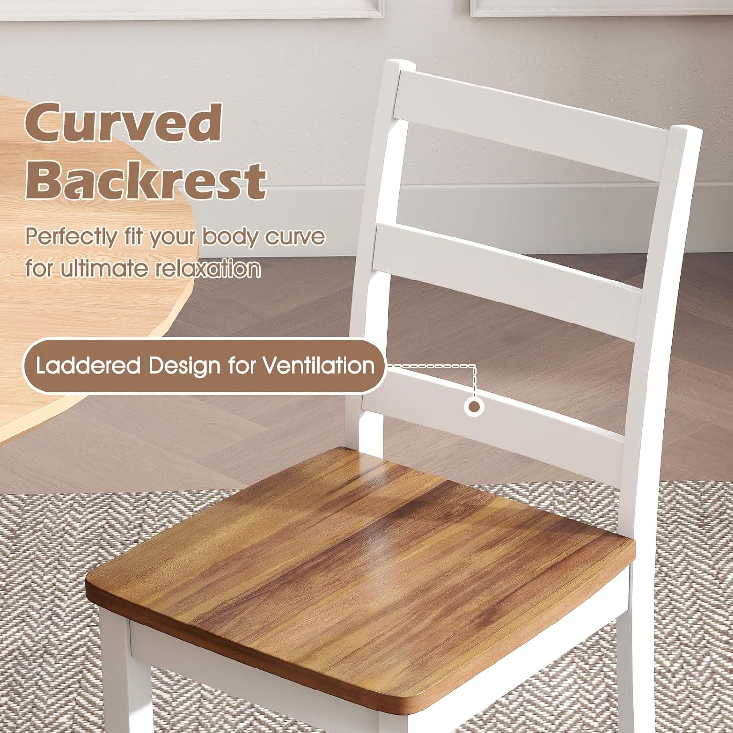 image:imageGiantex Wood Dining Chairs Set of 2 White Wooden Armless Kitchen Chairs with Solid Rubber Wood Legs NonSlip Foot Pads Max Load 400 Lbs Farmhouse Style High Ladder Back Dining Room ChairsWhitebrown