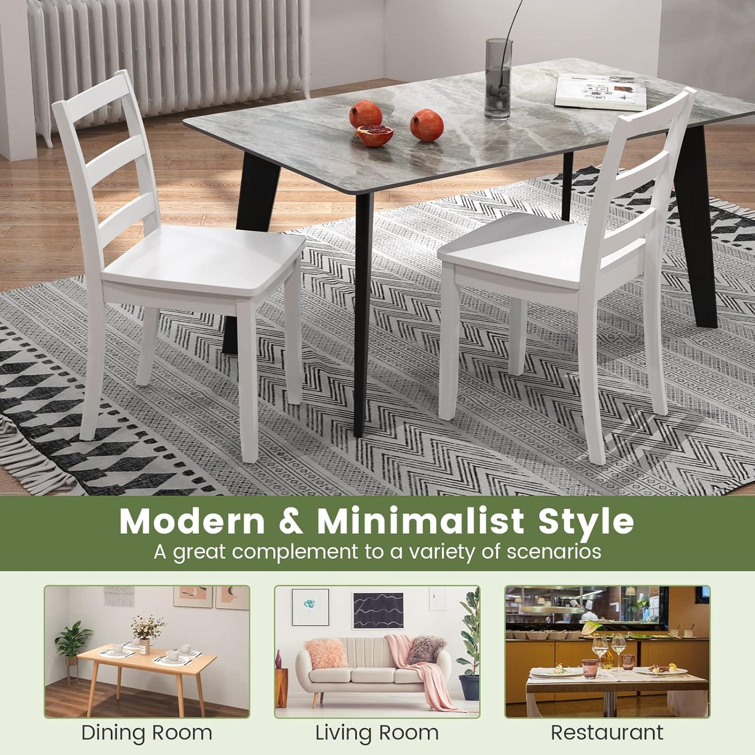 image:imageGiantex Wood Dining Chairs Set of 2 White Wooden Armless Kitchen Chairs with Solid Rubber Wood Legs NonSlip Foot Pads Max Load 400 Lbs Farmhouse Style High Ladder Back Dining Room ChairsWhite