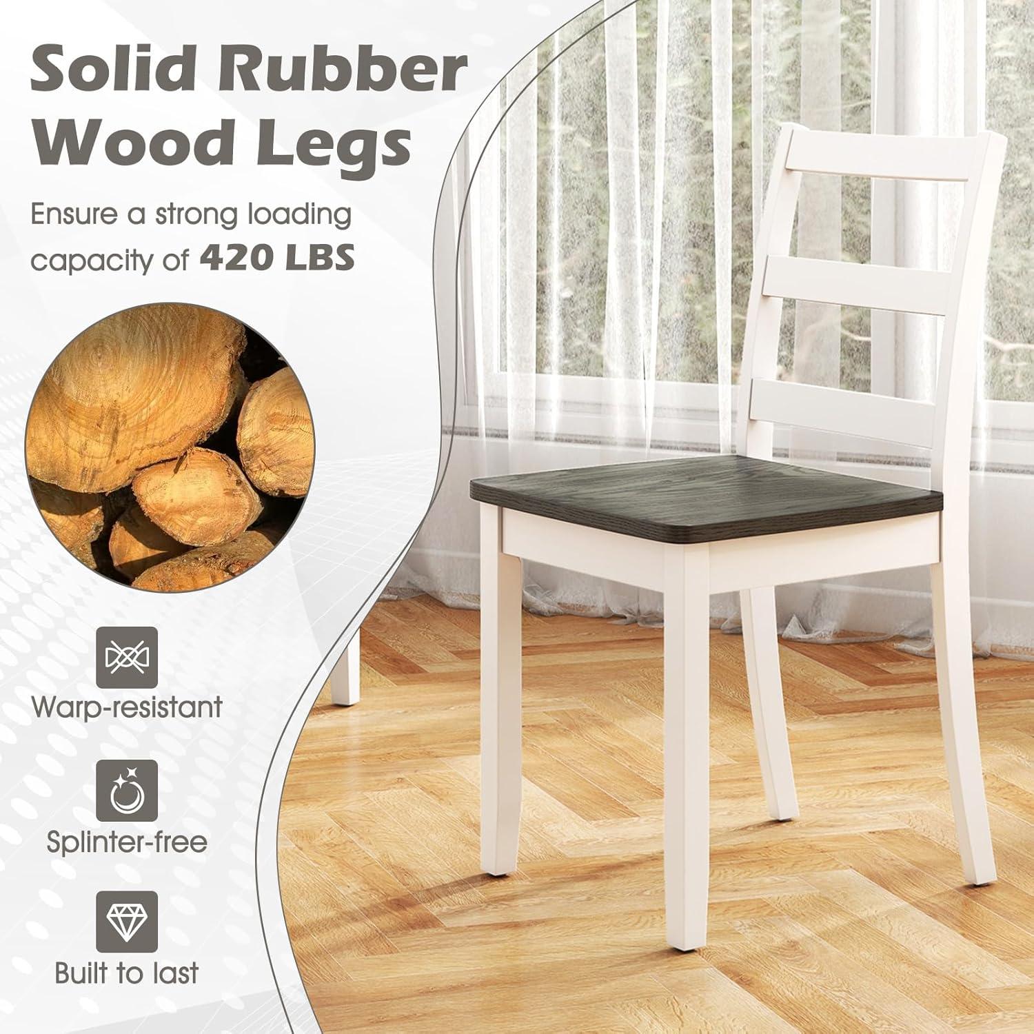 image:imageGiantex Wood Dining Chairs Set of 2 White Wooden Armless Kitchen Chairs with Solid Rubber Wood Legs NonSlip Foot Pads Max Load 400 Lbs Farmhouse Style High Ladder Back Dining Room ChairsWhitegray