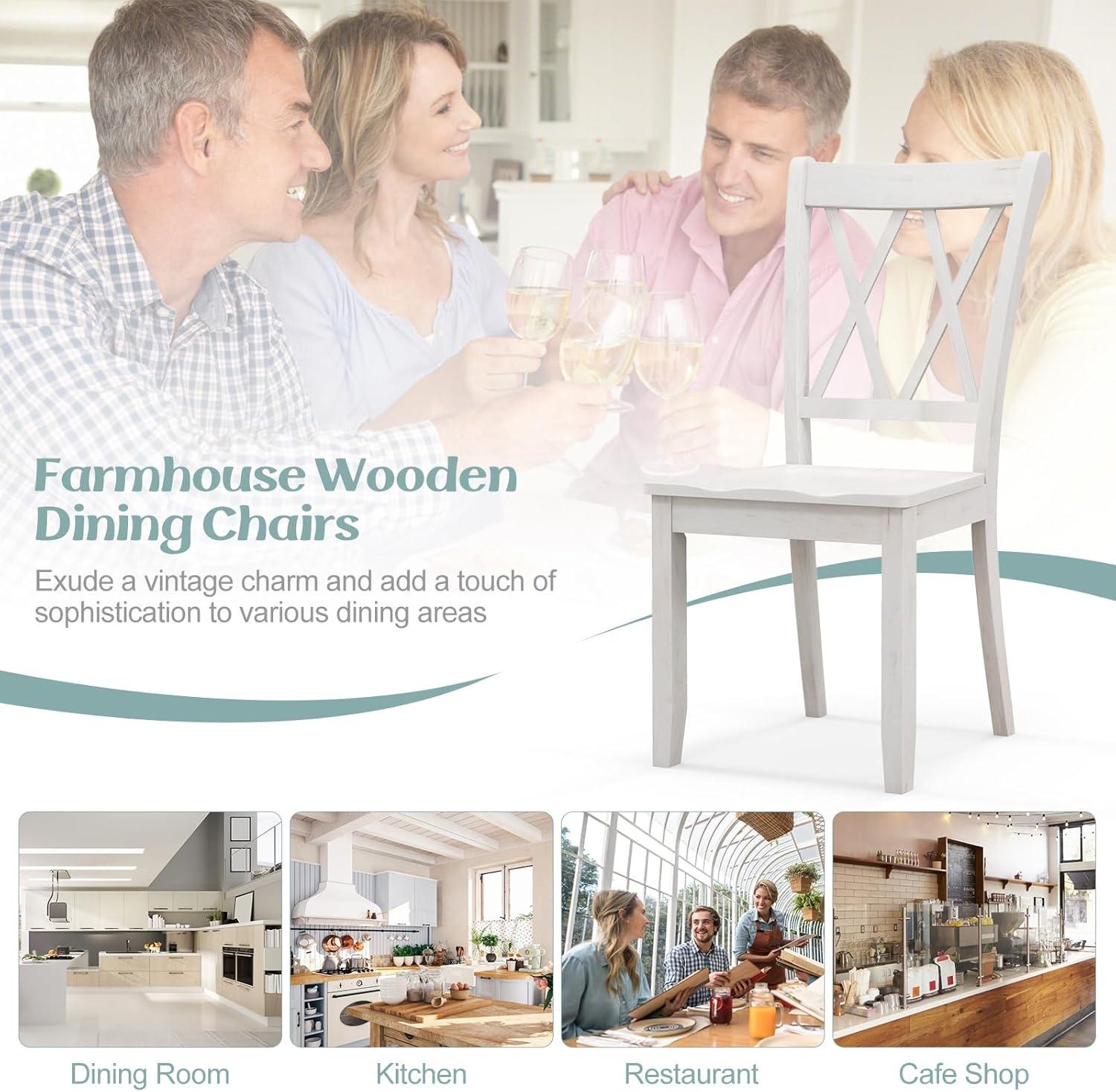 image:imageGiantex Wood Dining Chairs Set of 2 White Armless Kitchen Chair wRubber Wood Frame Cross Back Contoured Seat Farmhouse Wooden Side Chair High Back Kitchen Chairs for Home Dining RoomWhite