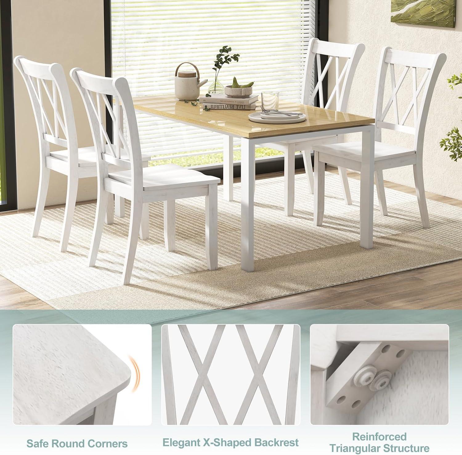 image:imageGiantex Wood Dining Chairs Set of 2 White Armless Kitchen Chair wRubber Wood Frame Cross Back Contoured Seat Farmhouse Wooden Side Chair High Back Kitchen Chairs for Home Dining RoomWhite