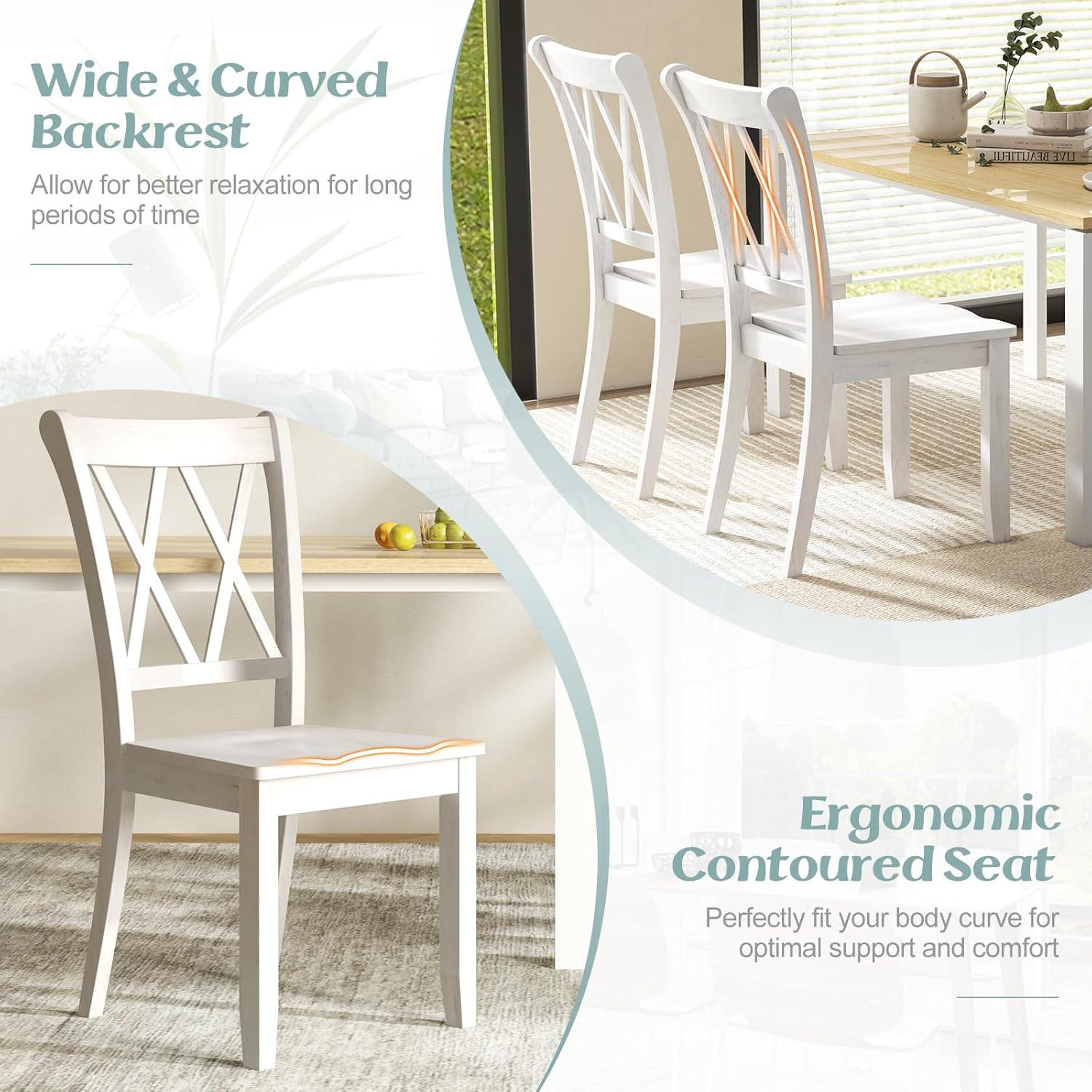 image:imageGiantex Wood Dining Chairs Set of 2 White Armless Kitchen Chair wRubber Wood Frame Cross Back Contoured Seat Farmhouse Wooden Side Chair High Back Kitchen Chairs for Home Dining RoomWhite