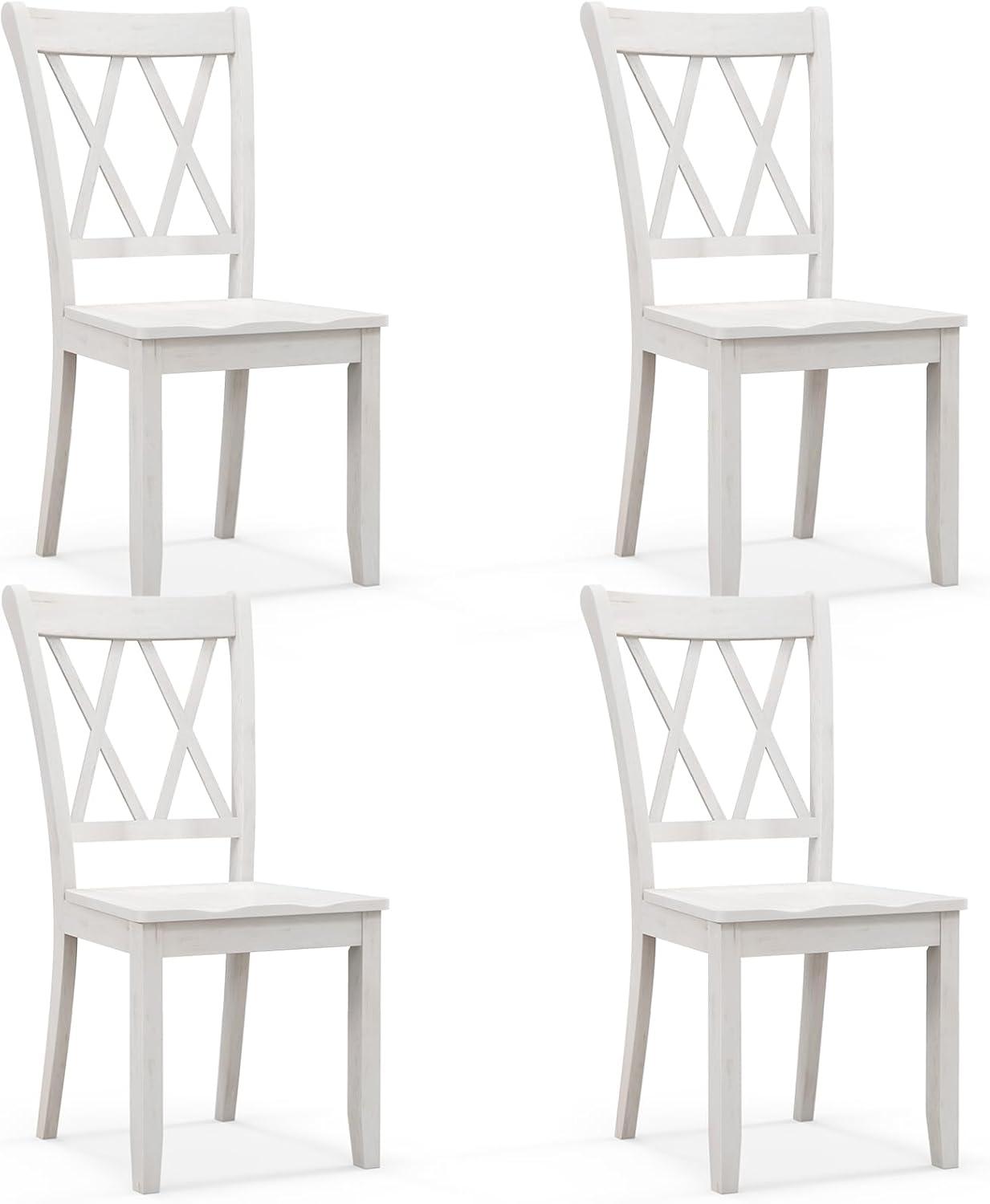 image:imageGiantex Wood Dining Chairs Set of 2 White Armless Kitchen Chair wRubber Wood Frame Cross Back Contoured Seat Farmhouse Wooden Side Chair High Back Kitchen Chairs for Home Dining RoomWhite