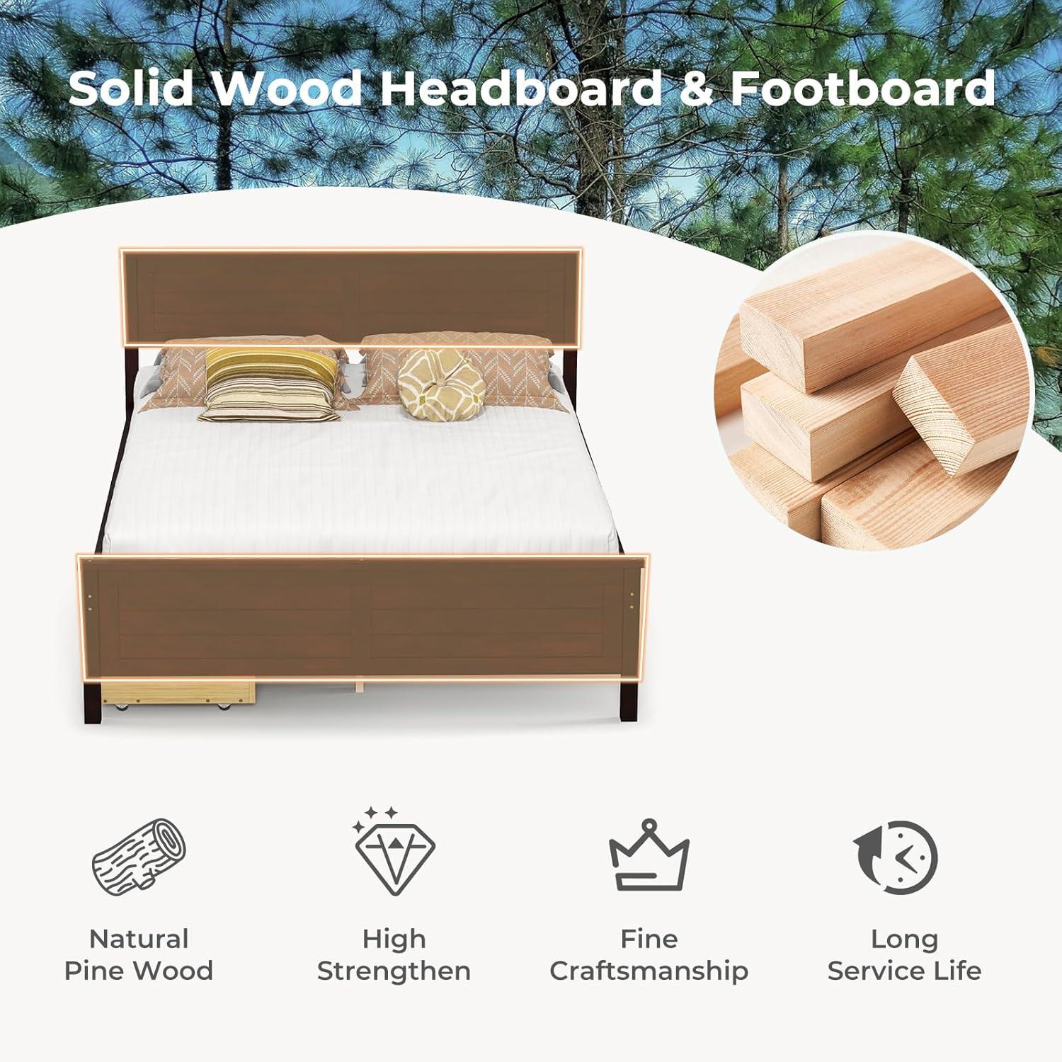 image:imageGiantex Wood Full Size Bed Frame with 2 Storage Drawers Solid Wood Platform Bed with Headboard Wooden Slats Mattress Foundation No Spring Needed Full Bed Frame for Kids Teens Adults GreyEspresso