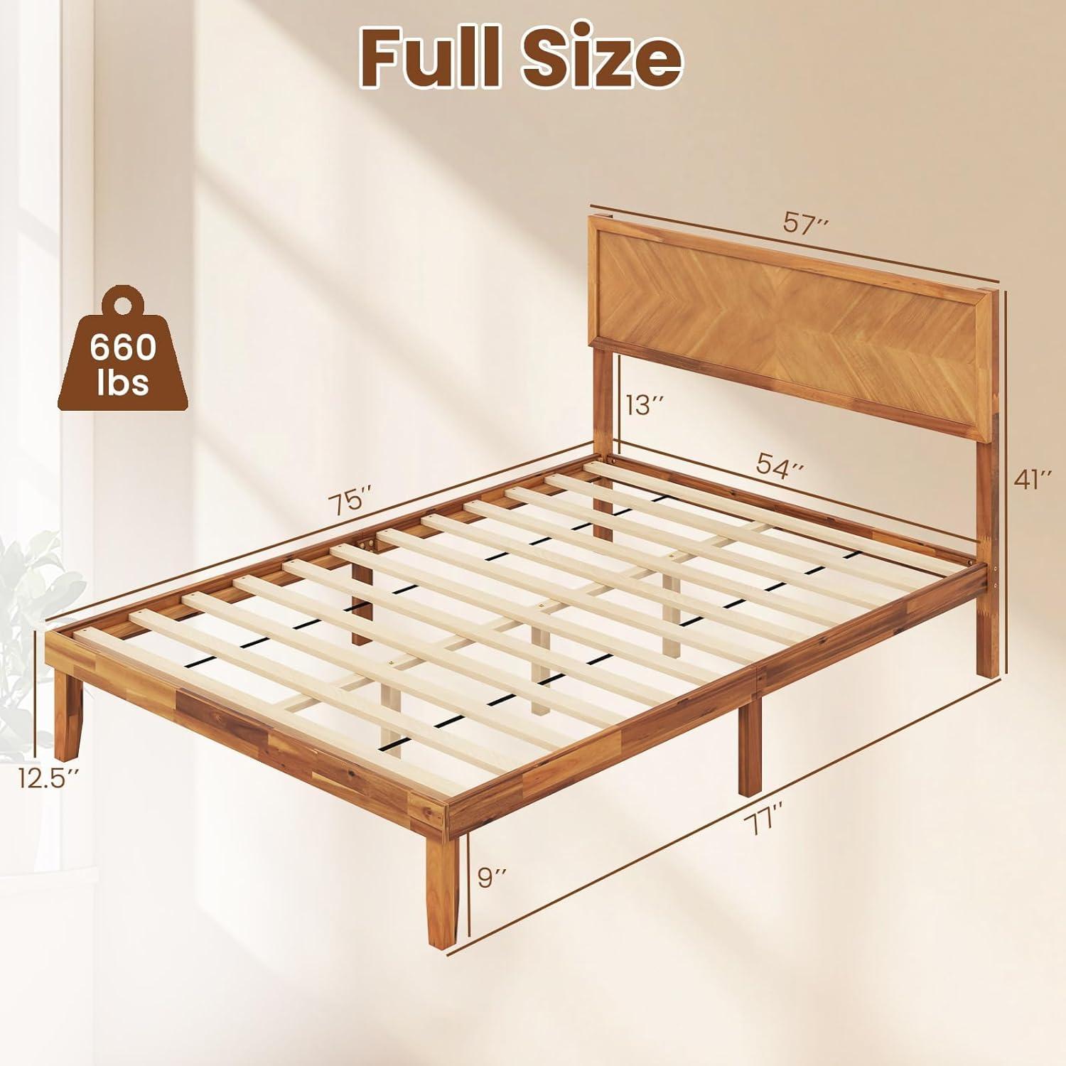 image:imageGiantex Wood Full Size Bed Frame with Headboard Mid Century Modern Platform Bed Full with Solid Wood Legs amp Wooden Slat Support Easy Assembly No Box Spring Needed WalnutRustic Brown