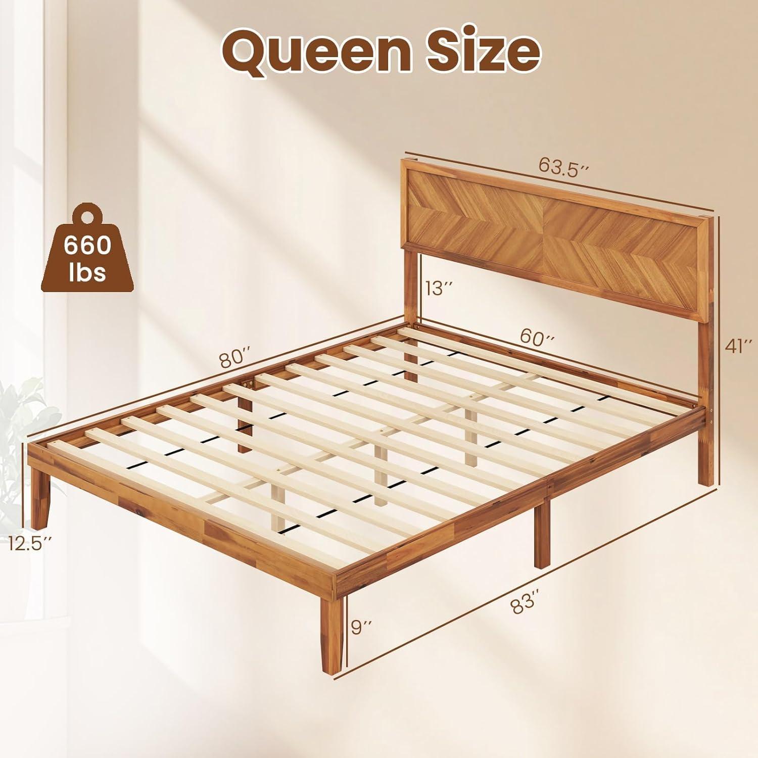 image:imageGiantex Wood Full Size Bed Frame with Headboard Mid Century Modern Platform Bed Full with Solid Wood Legs amp Wooden Slat Support Easy Assembly No Box Spring Needed WalnutRustic Brown