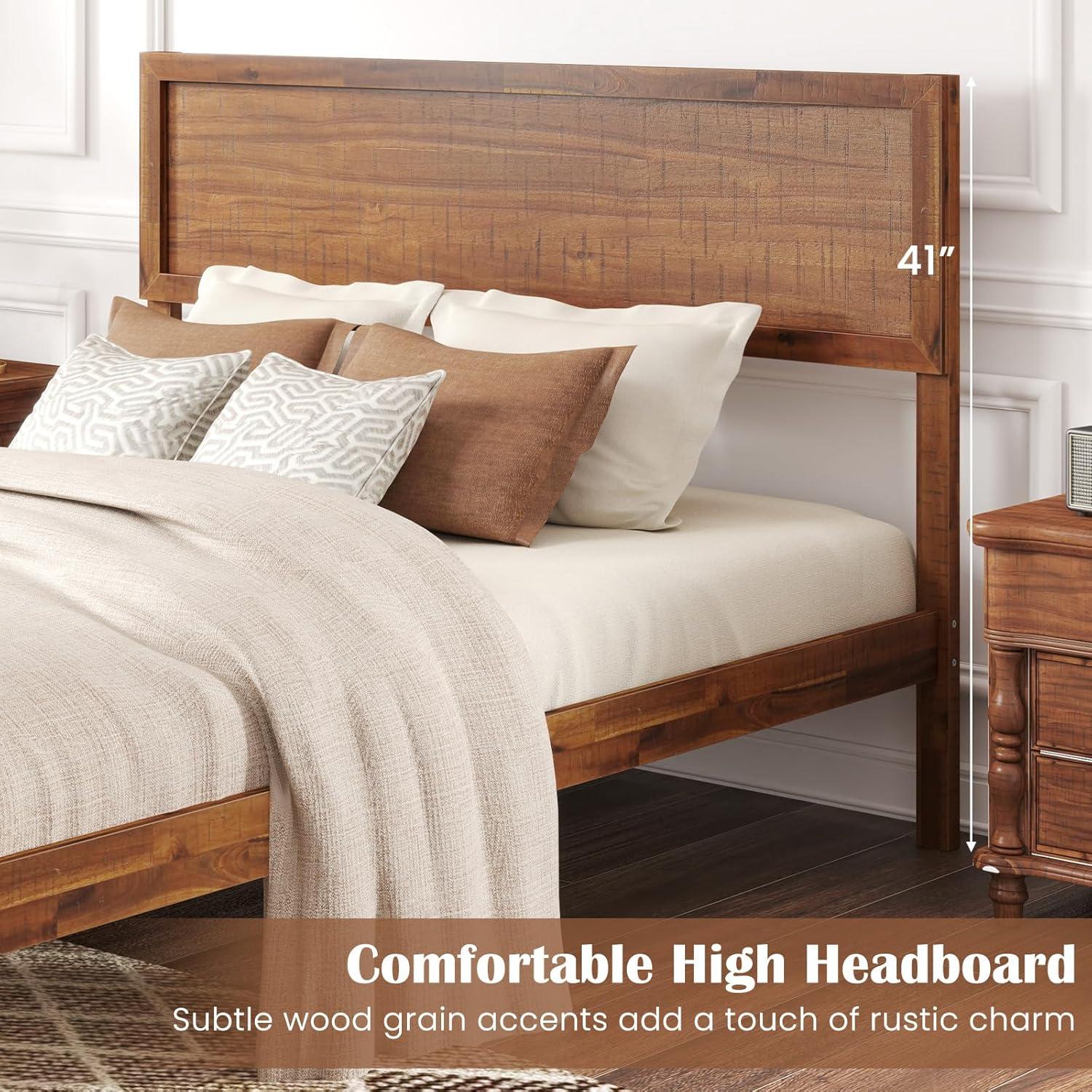 image:imageGiantex Wood Full Size Bed Frame with Headboard Mid Century Modern Platform Bed Full with Solid Wood Legs amp Wooden Slat Support Easy Assembly No Box Spring Needed WalnutWalnut