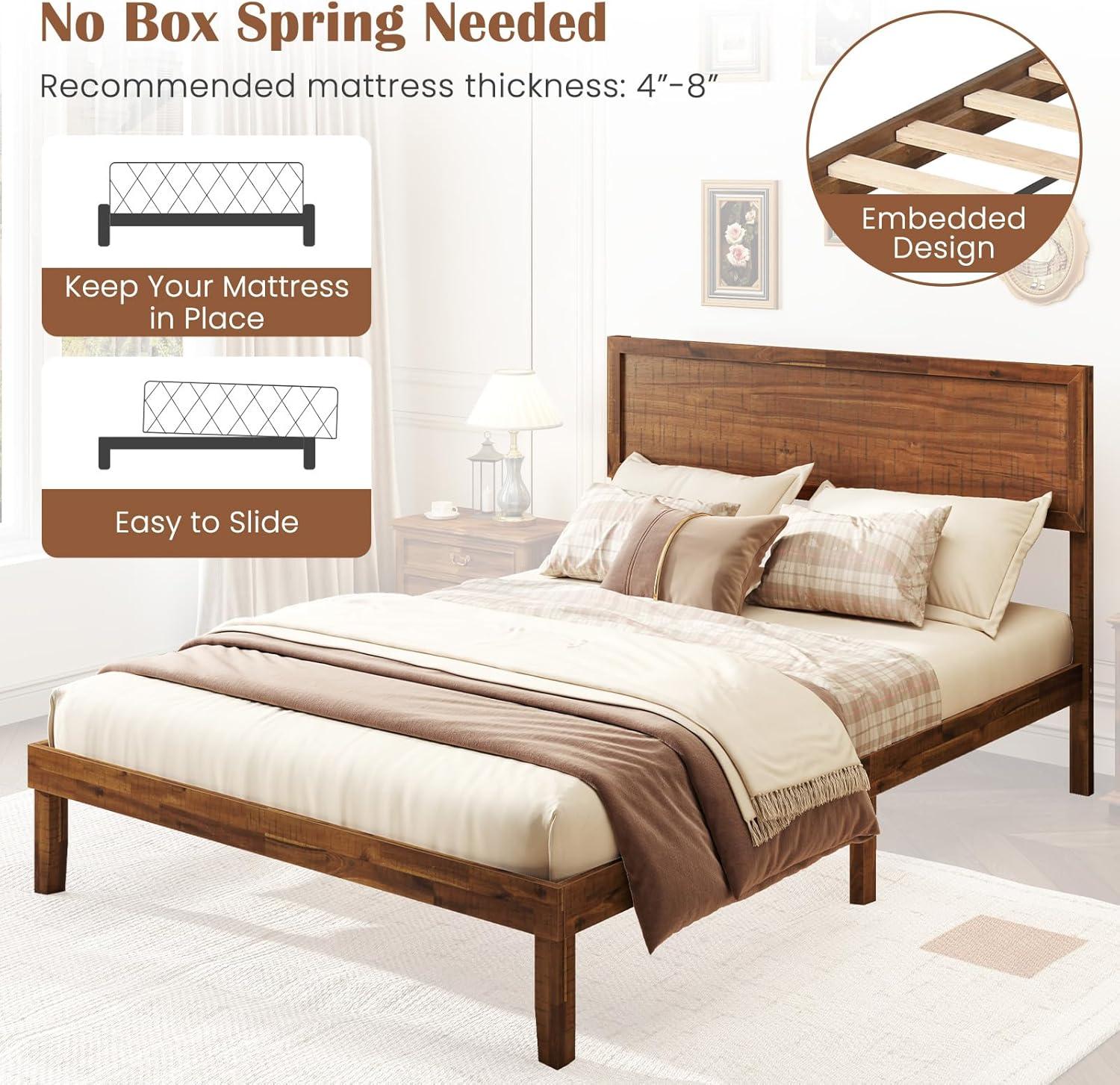 image:imageGiantex Wood Full Size Bed Frame with Headboard Mid Century Modern Platform Bed Full with Solid Wood Legs amp Wooden Slat Support Easy Assembly No Box Spring Needed WalnutWalnut