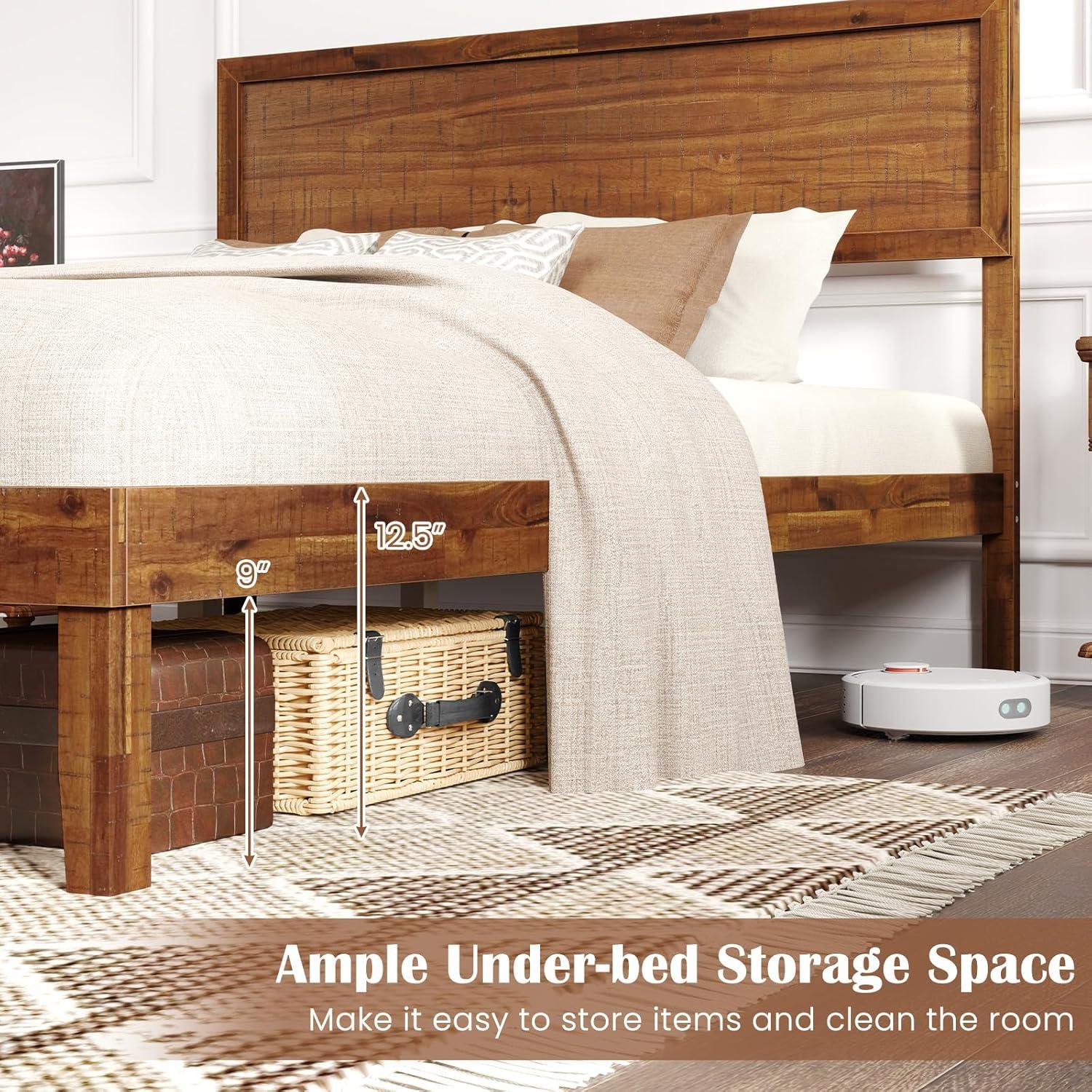 image:imageGiantex Wood Full Size Bed Frame with Headboard Mid Century Modern Platform Bed Full with Solid Wood Legs amp Wooden Slat Support Easy Assembly No Box Spring Needed WalnutWalnut