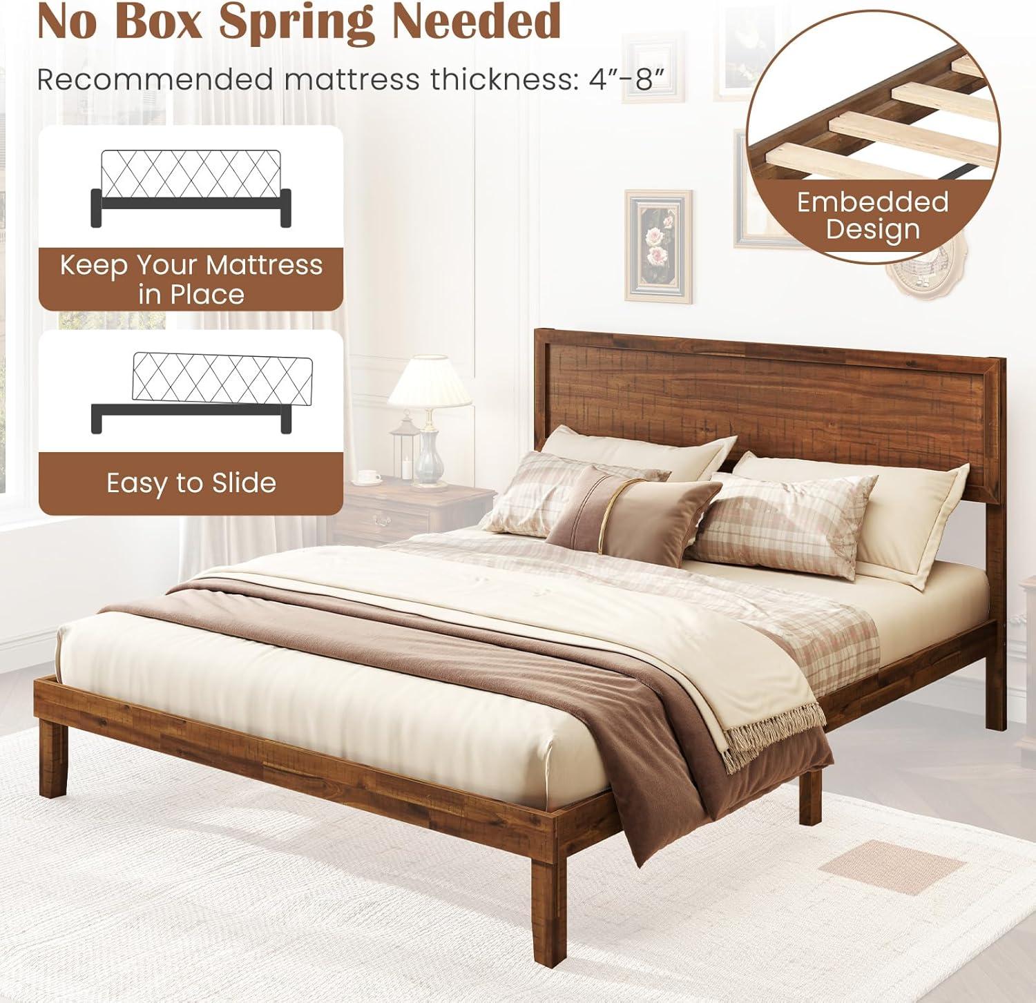 image:imageGiantex Wood Full Size Bed Frame with Headboard Mid Century Modern Platform Bed Full with Solid Wood Legs amp Wooden Slat Support Easy Assembly No Box Spring Needed WalnutWalnut