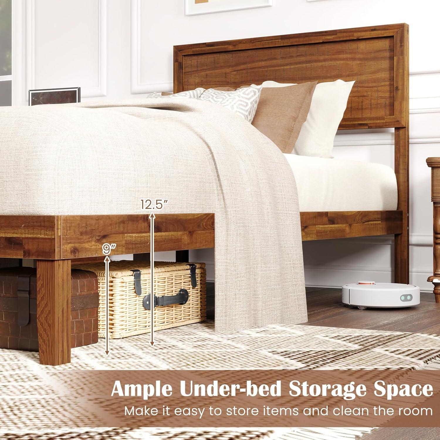 image:imageGiantex Wood Full Size Bed Frame with Headboard Mid Century Modern Platform Bed Full with Solid Wood Legs amp Wooden Slat Support Easy Assembly No Box Spring Needed WalnutWalnut