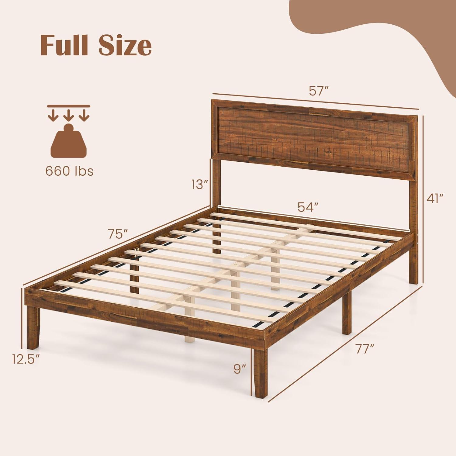 image:imageGiantex Wood Full Size Bed Frame with Headboard Mid Century Modern Platform Bed Full with Solid Wood Legs amp Wooden Slat Support Easy Assembly No Box Spring Needed WalnutWalnut