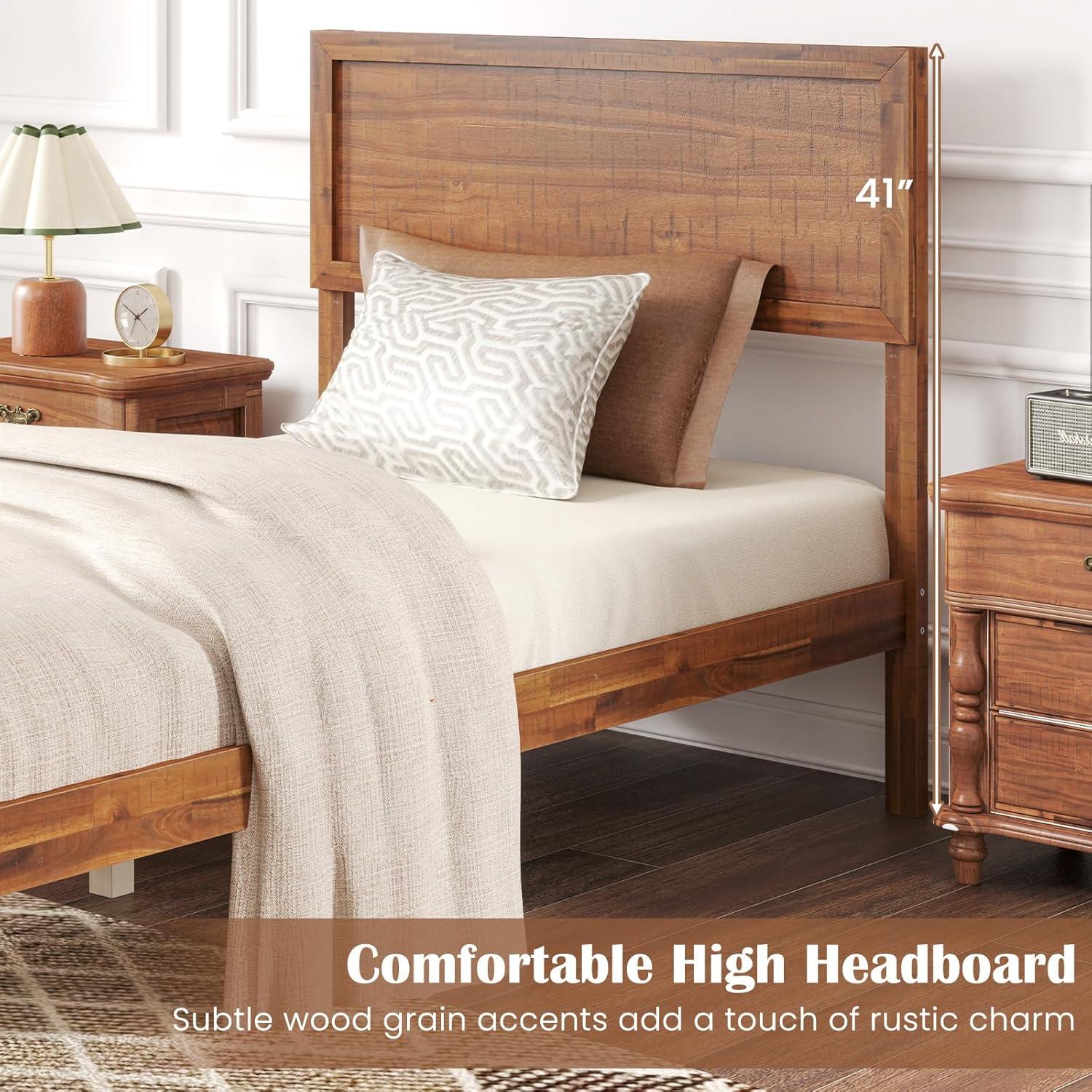 image:imageGiantex Wood Full Size Bed Frame with Headboard Mid Century Modern Platform Bed Full with Solid Wood Legs amp Wooden Slat Support Easy Assembly No Box Spring Needed WalnutWalnut