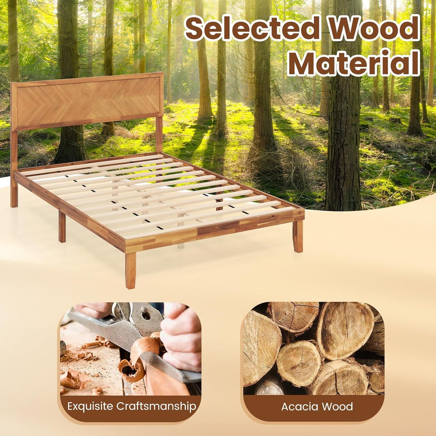 image:imageGiantex Wood Full Size Bed Frame with Headboard Mid Century Modern Platform Bed Full with Solid Wood Legs amp Wooden Slat Support Easy Assembly No Box Spring Needed WalnutRustic Brown