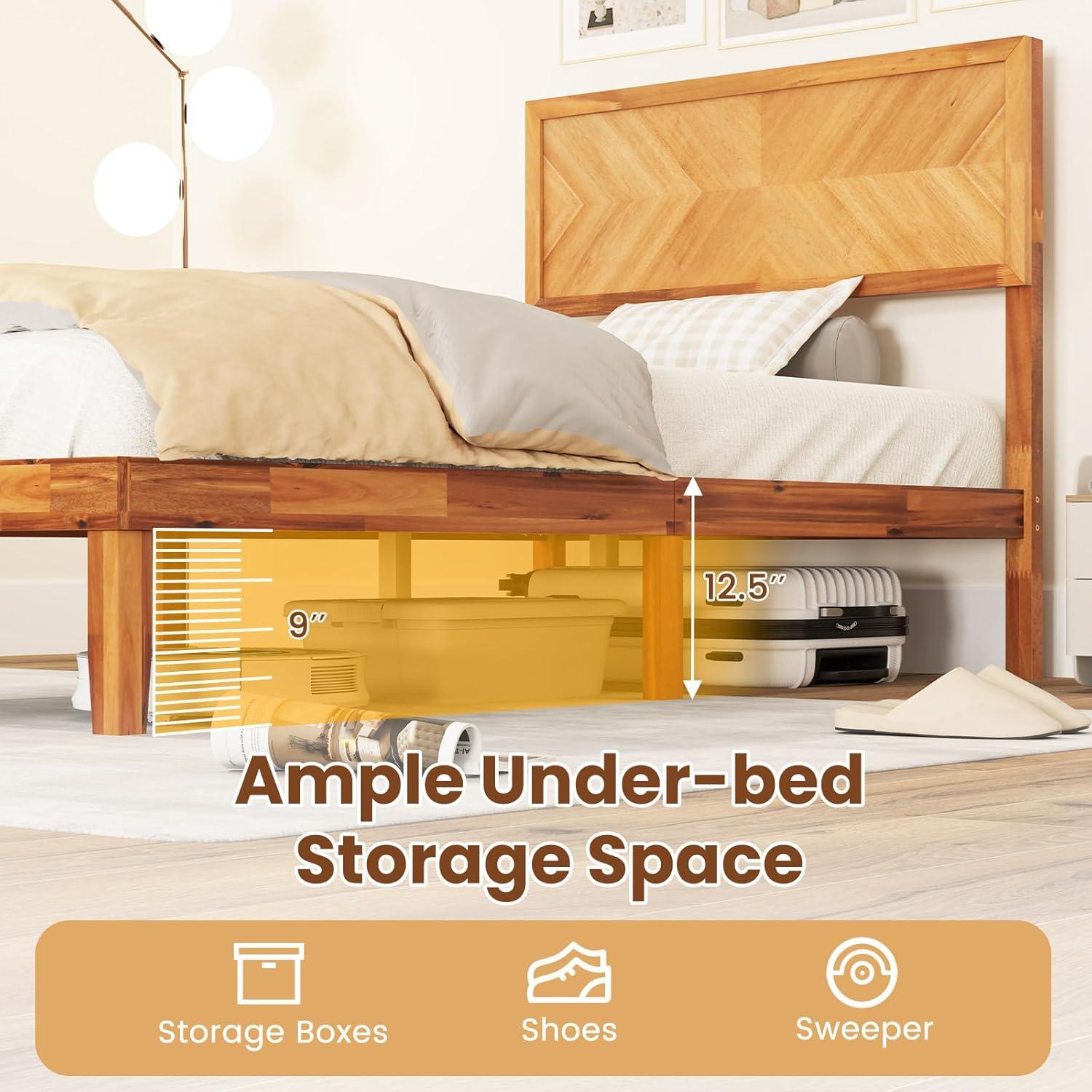 image:imageGiantex Wood Full Size Bed Frame with Headboard Mid Century Modern Platform Bed Full with Solid Wood Legs amp Wooden Slat Support Easy Assembly No Box Spring Needed WalnutRustic Brown