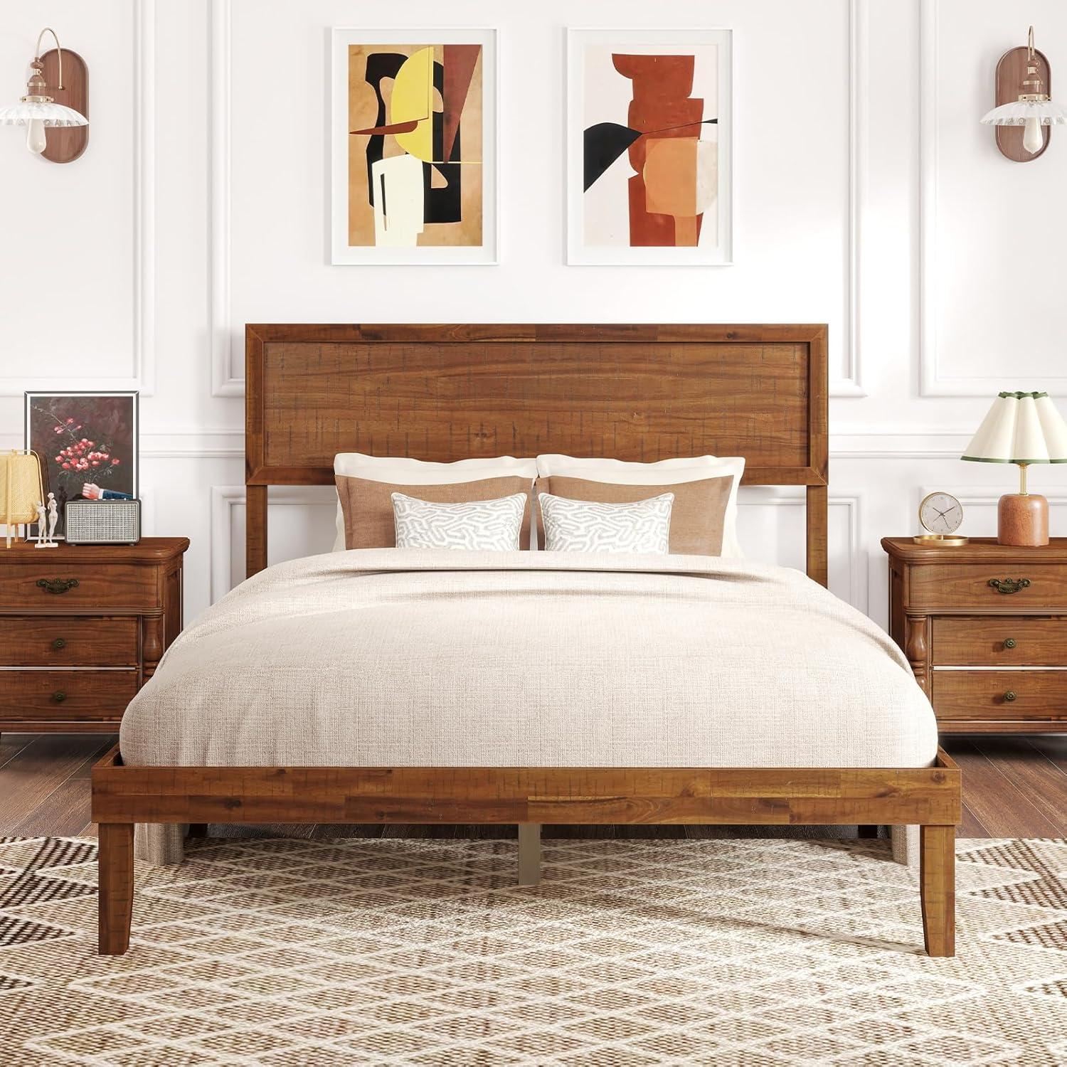 image:imageGiantex Wood Full Size Bed Frame with Headboard Mid Century Modern Platform Bed Full with Solid Wood Legs amp Wooden Slat Support Easy Assembly No Box Spring Needed WalnutWalnut