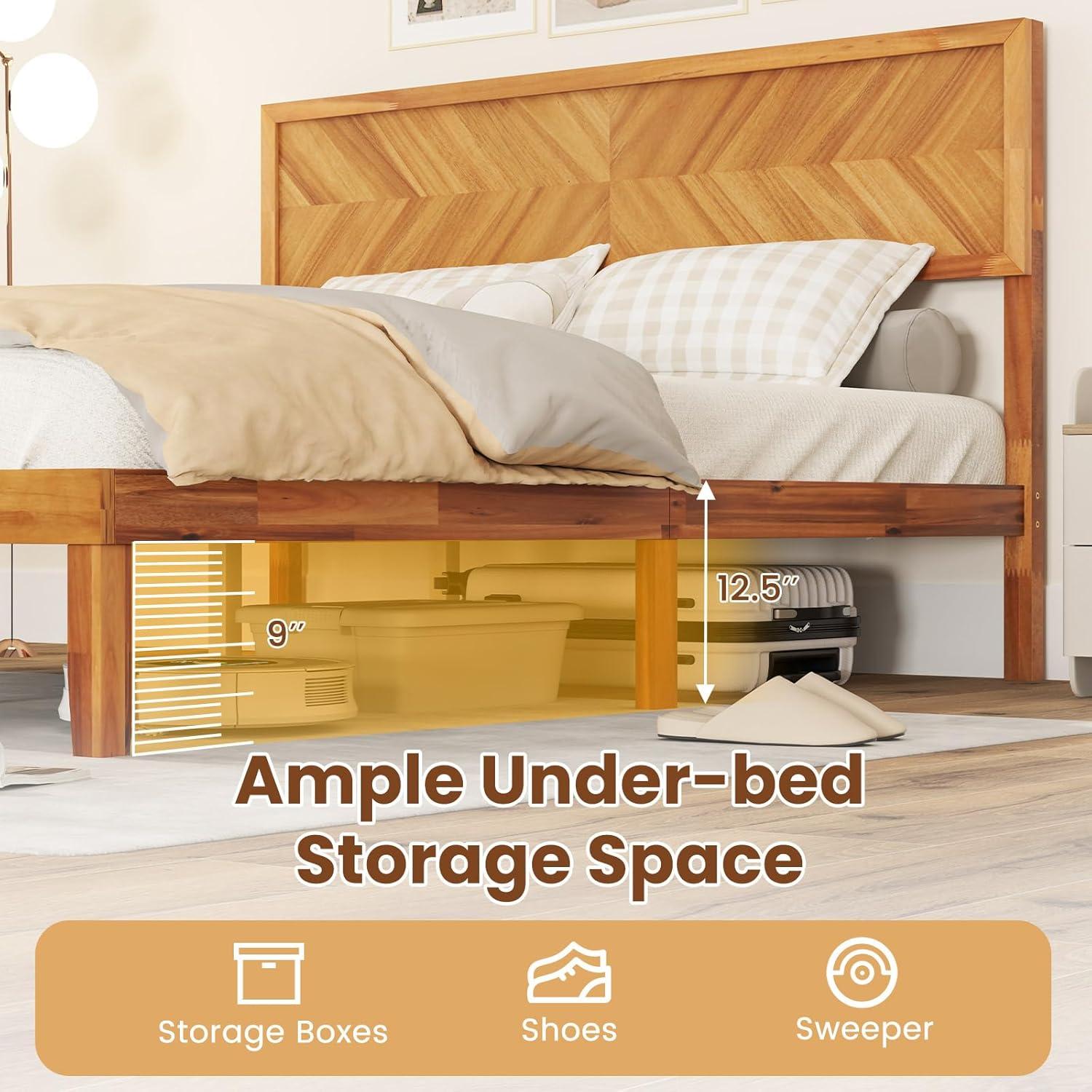 image:imageGiantex Wood Full Size Bed Frame with Headboard Mid Century Modern Platform Bed Full with Solid Wood Legs amp Wooden Slat Support Easy Assembly No Box Spring Needed WalnutRustic Brown