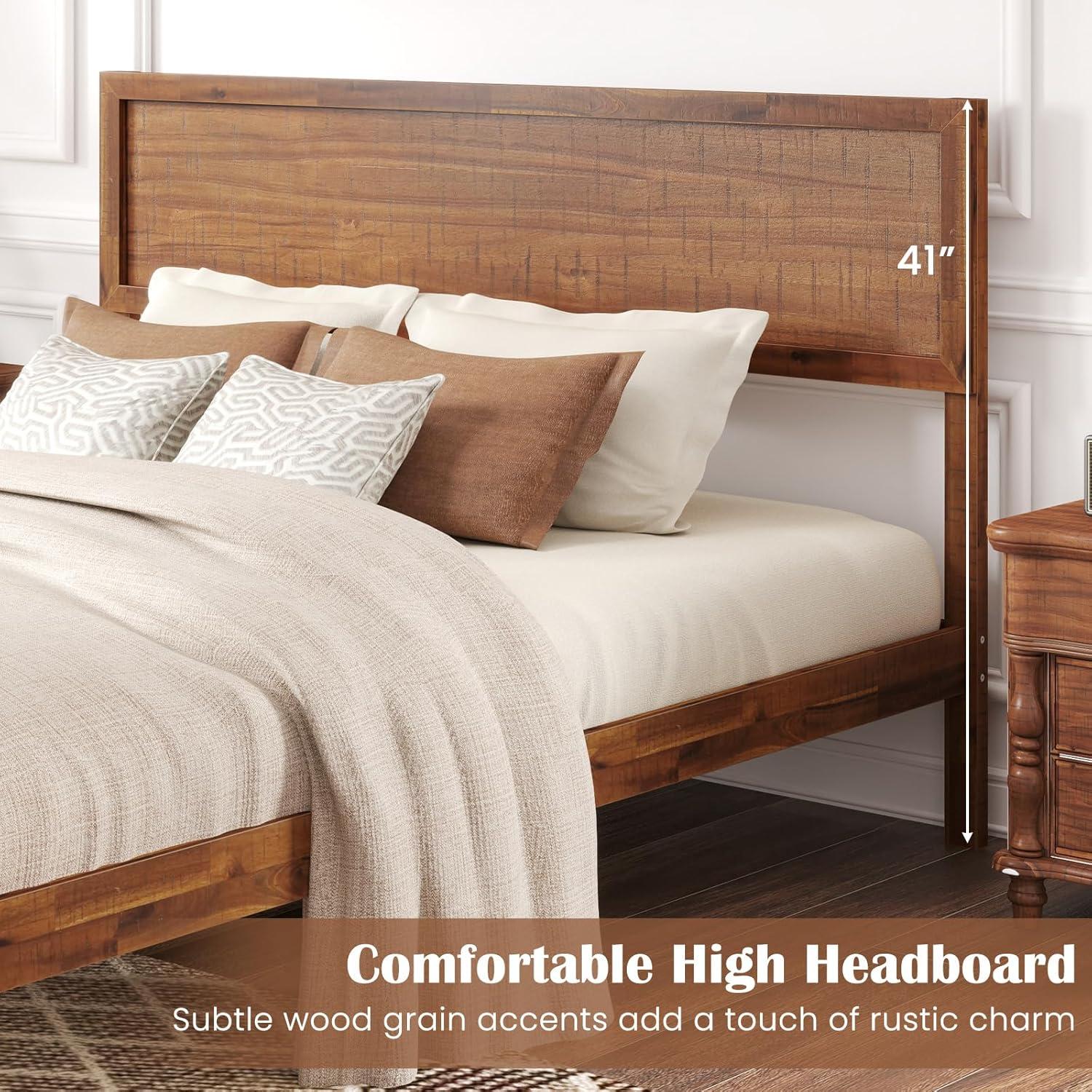 image:imageGiantex Wood Full Size Bed Frame with Headboard Mid Century Modern Platform Bed Full with Solid Wood Legs amp Wooden Slat Support Easy Assembly No Box Spring Needed WalnutWalnut