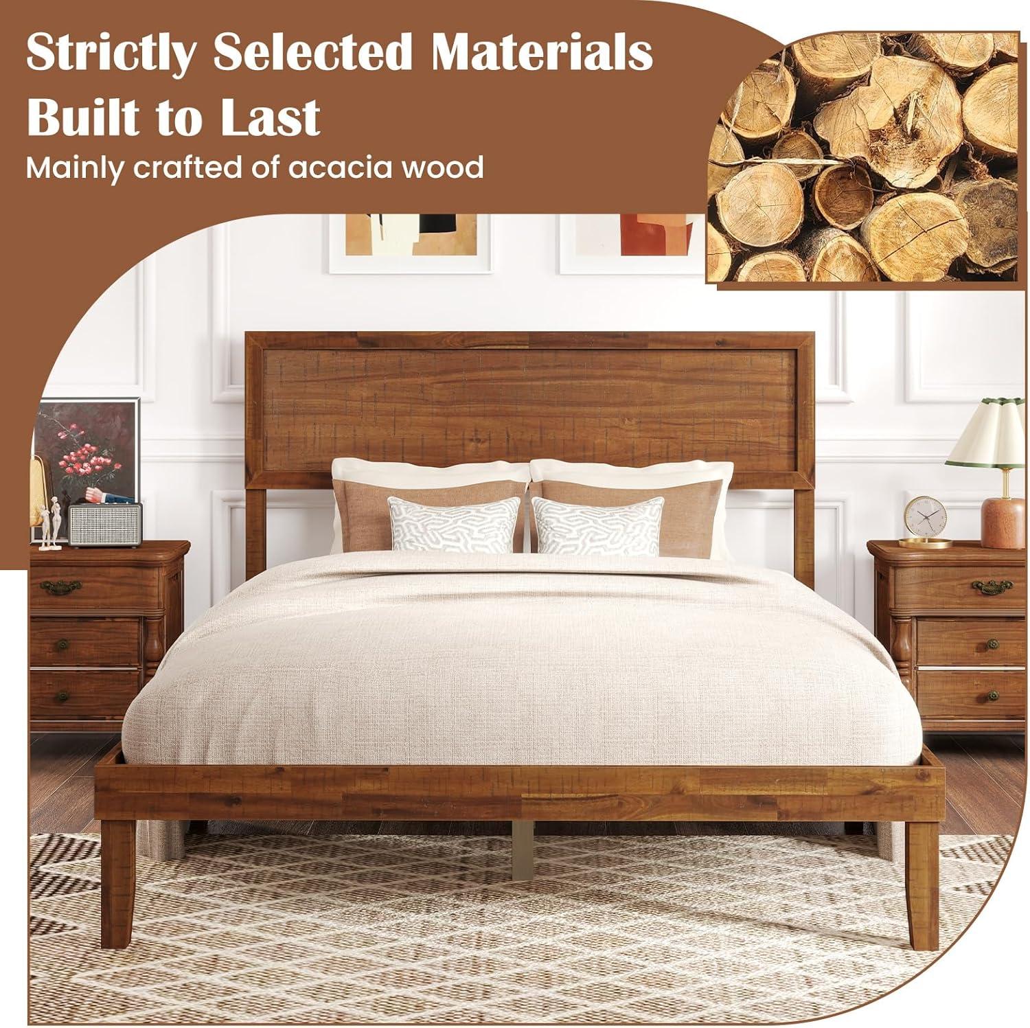 image:imageGiantex Wood Full Size Bed Frame with Headboard Mid Century Modern Platform Bed Full with Solid Wood Legs amp Wooden Slat Support Easy Assembly No Box Spring Needed WalnutWalnut
