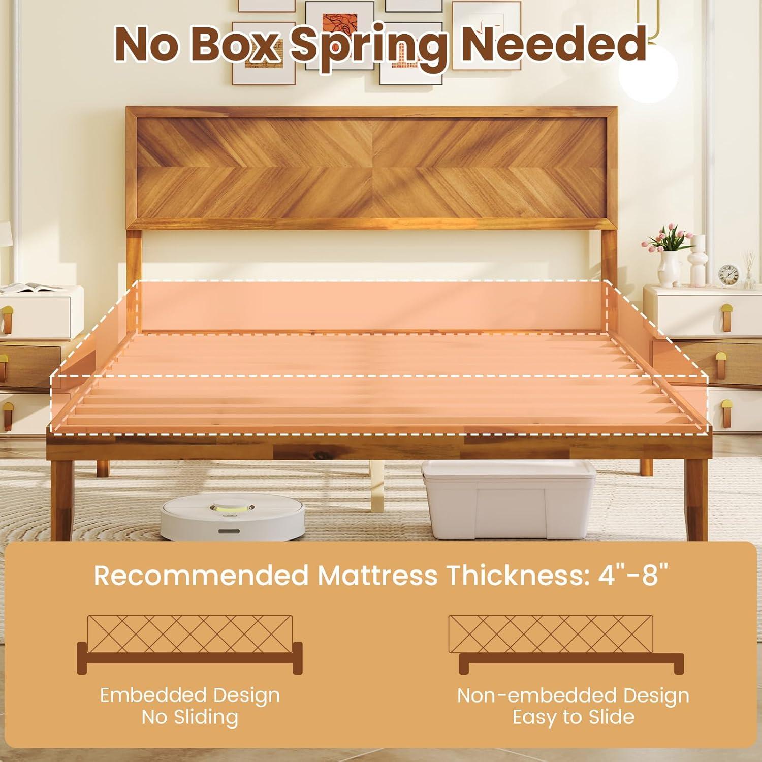 image:imageGiantex Wood Full Size Bed Frame with Headboard Mid Century Modern Platform Bed Full with Solid Wood Legs amp Wooden Slat Support Easy Assembly No Box Spring Needed WalnutRustic Brown
