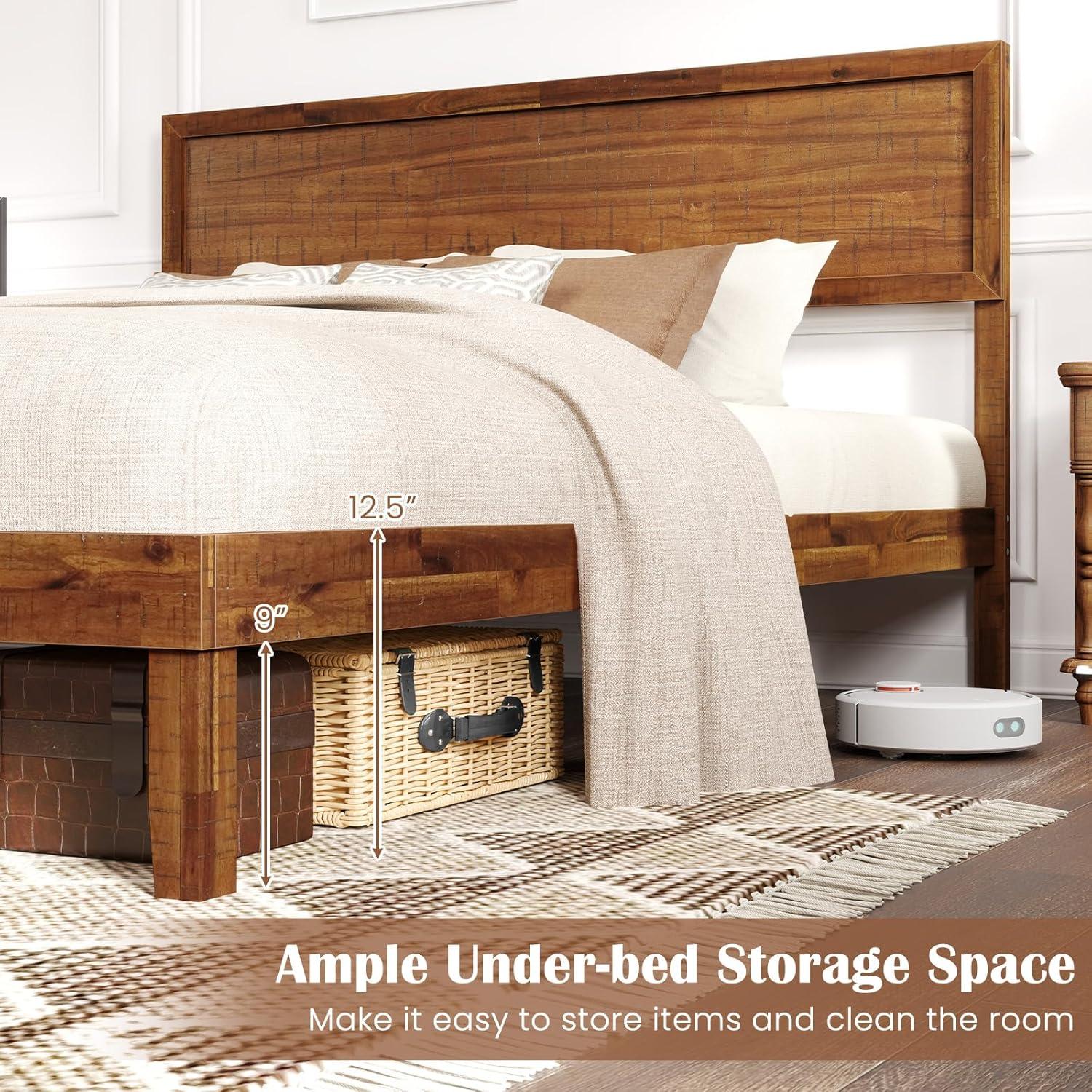 image:imageGiantex Wood Full Size Bed Frame with Headboard Mid Century Modern Platform Bed Full with Solid Wood Legs amp Wooden Slat Support Easy Assembly No Box Spring Needed WalnutWalnut