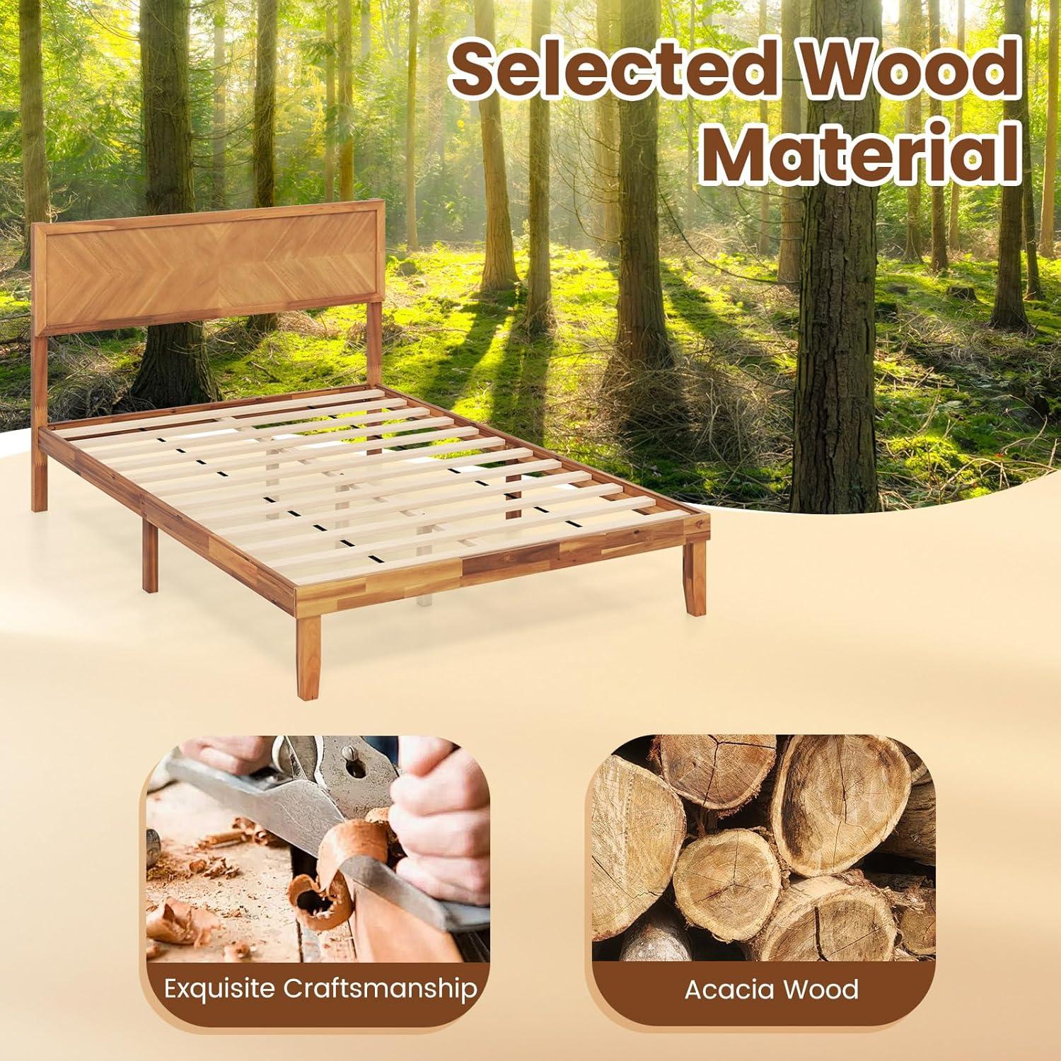 image:imageGiantex Wood Full Size Bed Frame with Headboard Mid Century Modern Platform Bed Full with Solid Wood Legs amp Wooden Slat Support Easy Assembly No Box Spring Needed WalnutRustic Brown