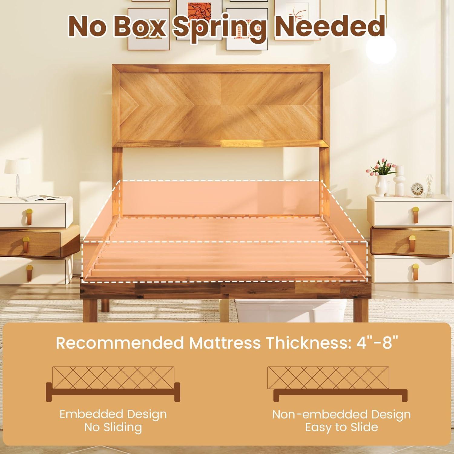 image:imageGiantex Wood Full Size Bed Frame with Headboard Mid Century Modern Platform Bed Full with Solid Wood Legs amp Wooden Slat Support Easy Assembly No Box Spring Needed WalnutRustic Brown