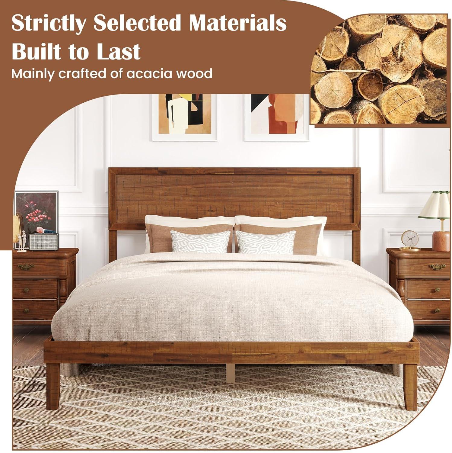 image:imageGiantex Wood Full Size Bed Frame with Headboard Mid Century Modern Platform Bed Full with Solid Wood Legs amp Wooden Slat Support Easy Assembly No Box Spring Needed WalnutWalnut