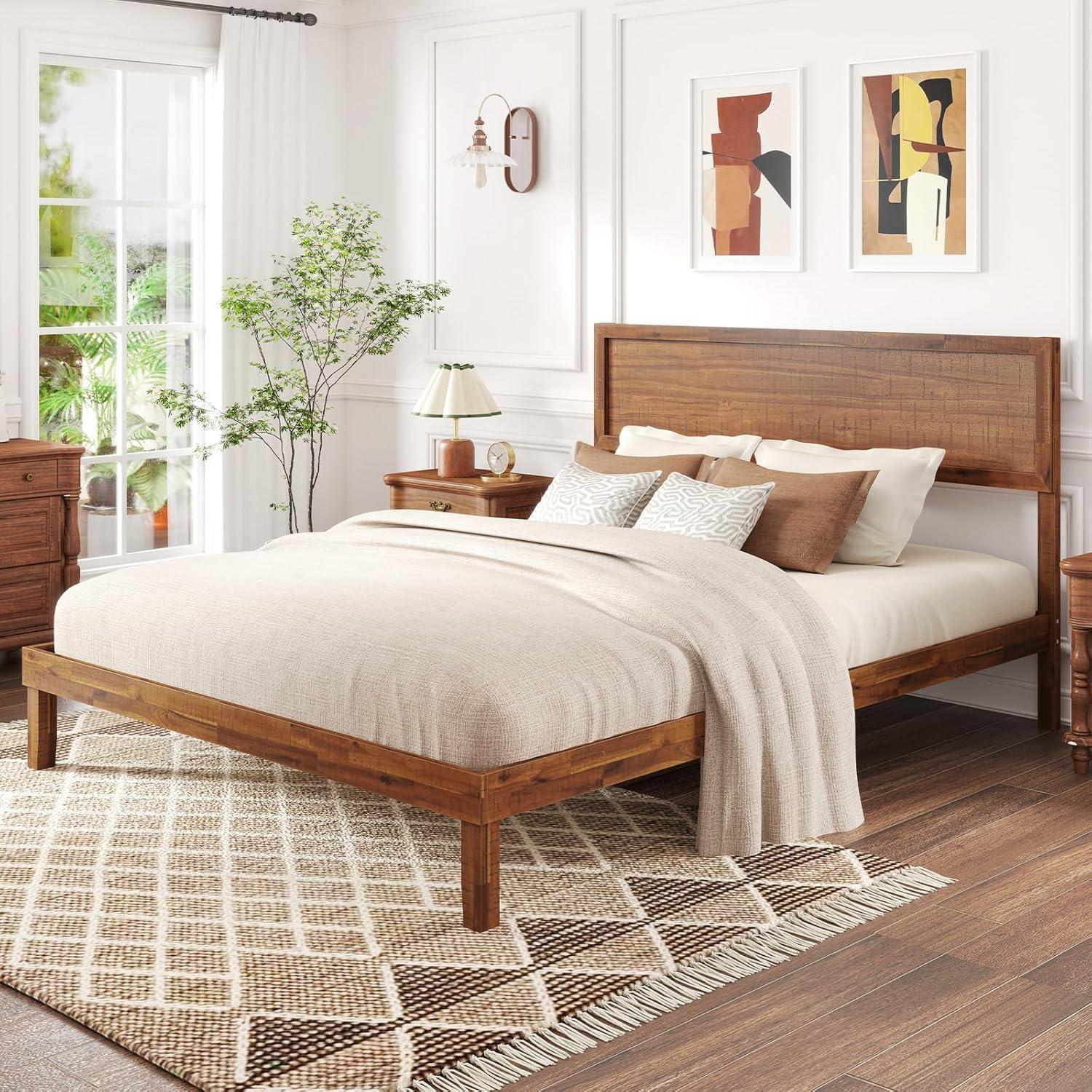 image:imageGiantex Wood Full Size Bed Frame with Headboard Mid Century Modern Platform Bed Full with Solid Wood Legs amp Wooden Slat Support Easy Assembly No Box Spring Needed WalnutWalnut