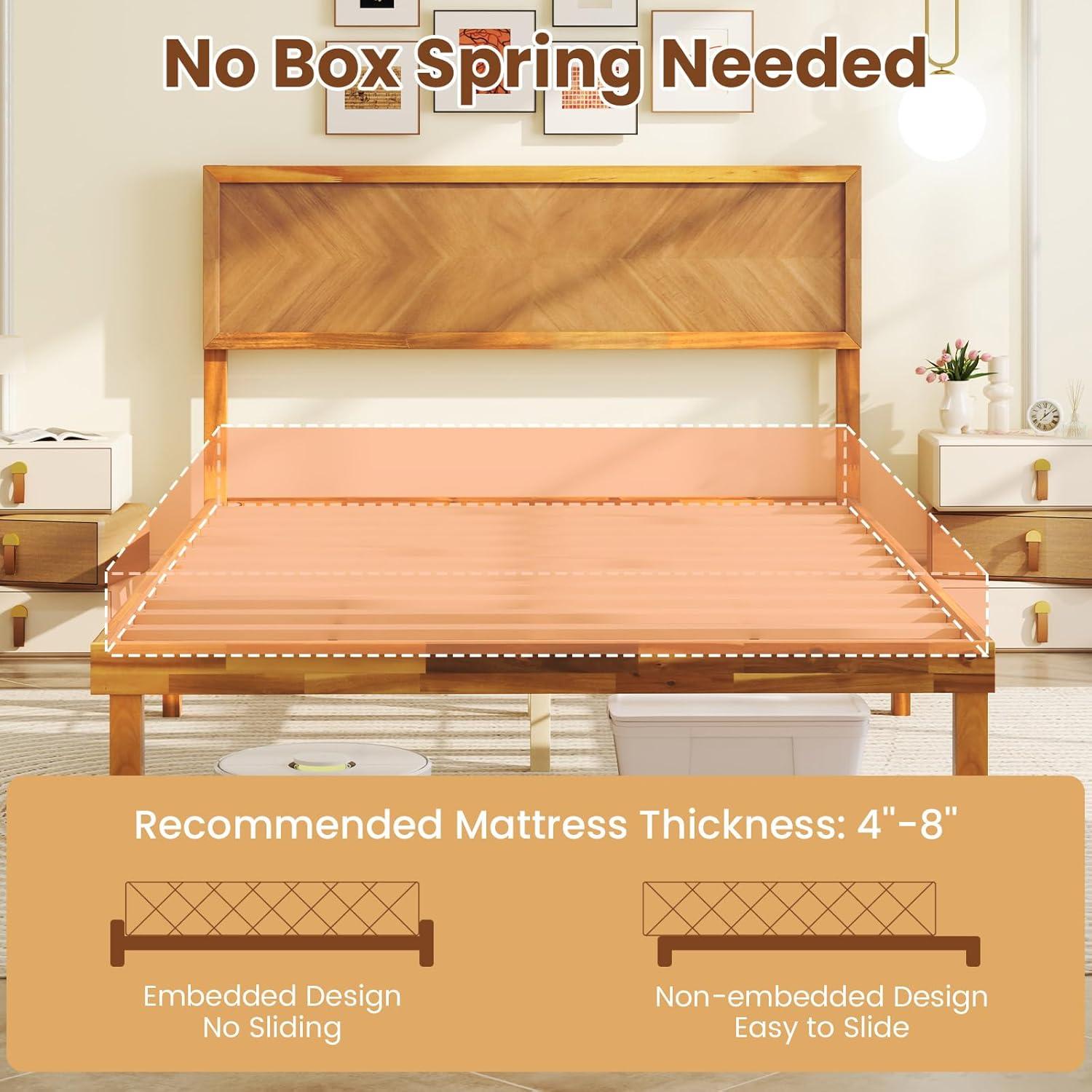 image:imageGiantex Wood Full Size Bed Frame with Headboard Mid Century Modern Platform Bed Full with Solid Wood Legs amp Wooden Slat Support Easy Assembly No Box Spring Needed WalnutRustic Brown