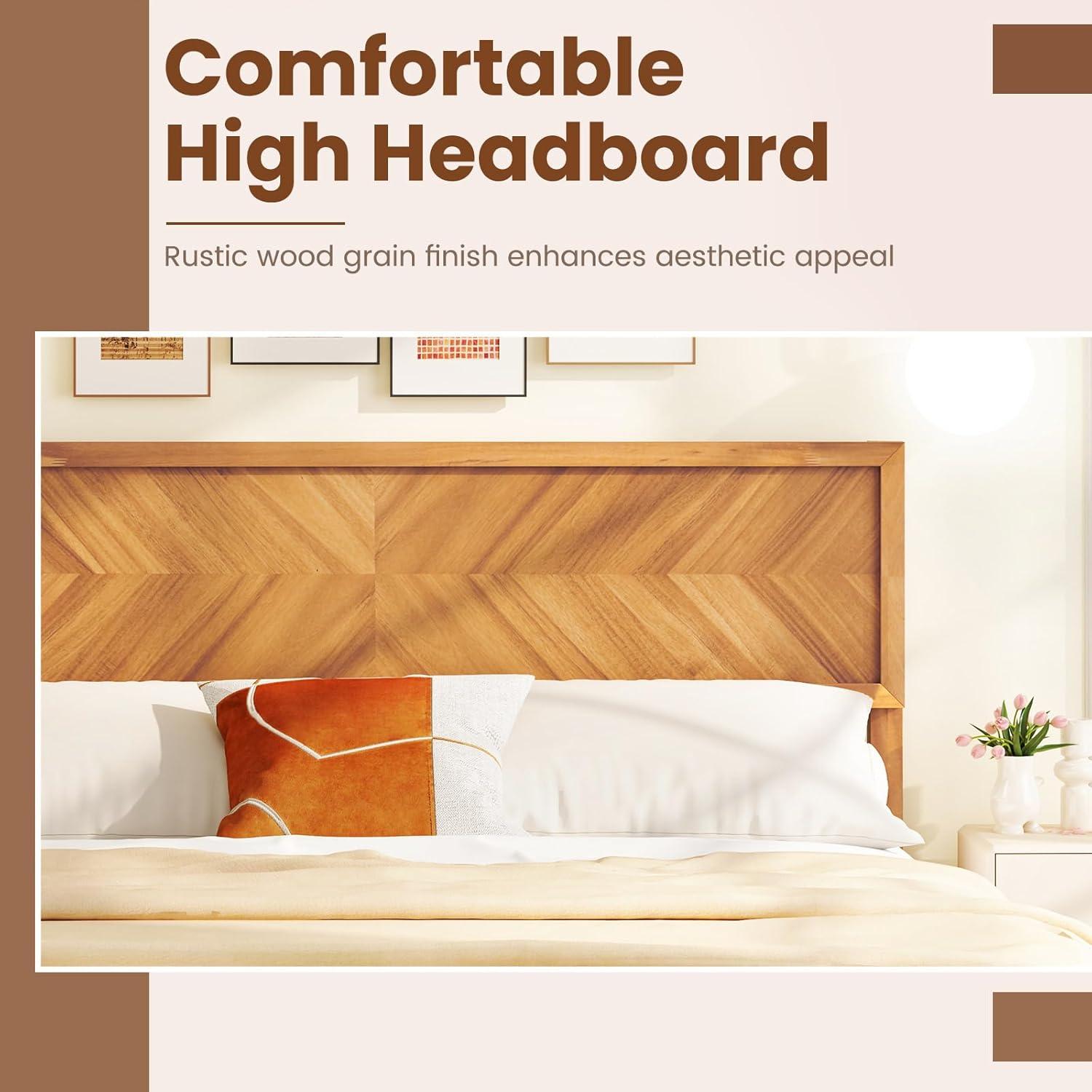 image:imageGiantex Wood Full Size Bed Frame with Headboard Mid Century Modern Platform Bed Full with Solid Wood Legs amp Wooden Slat Support Easy Assembly No Box Spring Needed WalnutRustic Brown