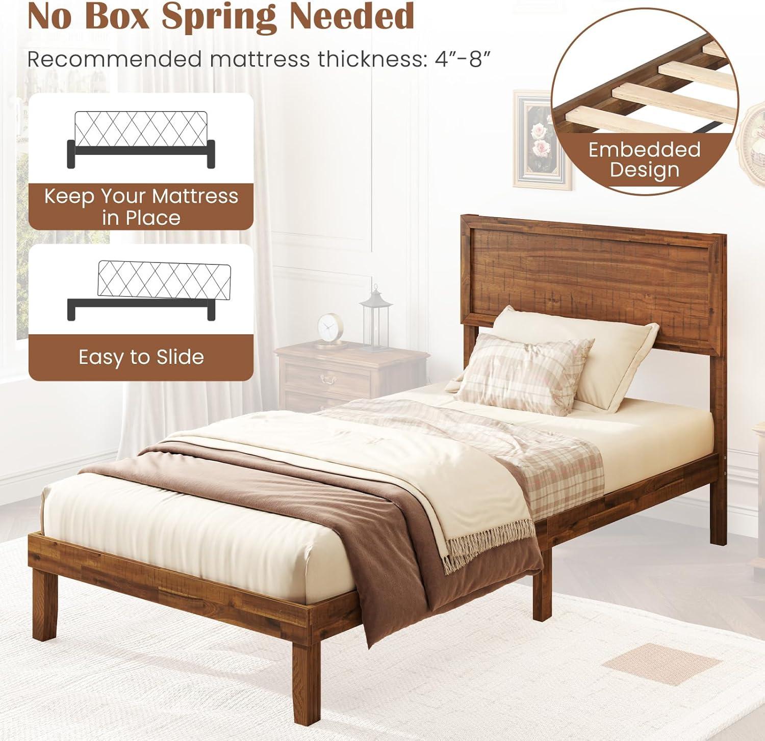 image:imageGiantex Wood Full Size Bed Frame with Headboard Mid Century Modern Platform Bed Full with Solid Wood Legs amp Wooden Slat Support Easy Assembly No Box Spring Needed WalnutWalnut