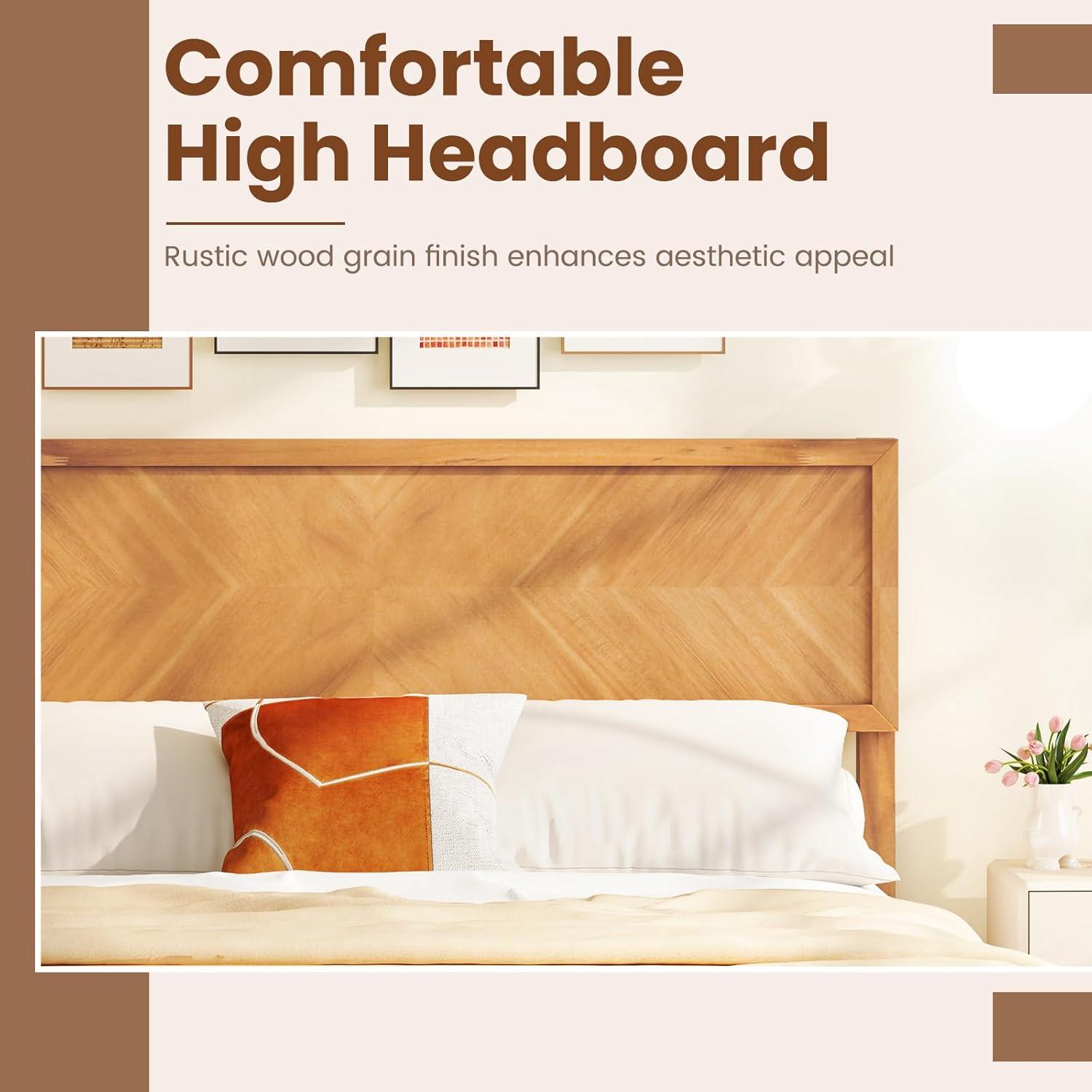 image:imageGiantex Wood Full Size Bed Frame with Headboard Mid Century Modern Platform Bed Full with Solid Wood Legs amp Wooden Slat Support Easy Assembly No Box Spring Needed WalnutRustic Brown