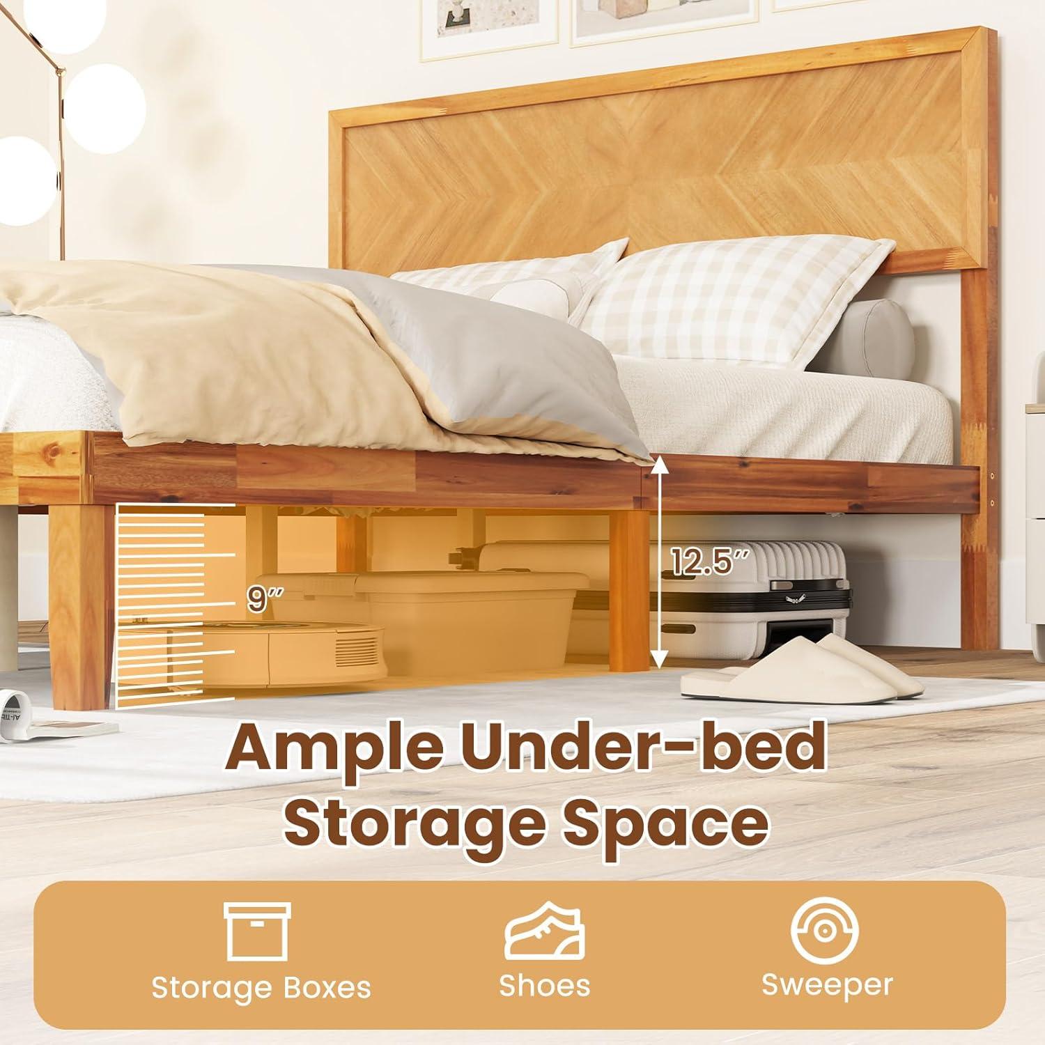 image:imageGiantex Wood Full Size Bed Frame with Headboard Mid Century Modern Platform Bed Full with Solid Wood Legs amp Wooden Slat Support Easy Assembly No Box Spring Needed WalnutRustic Brown