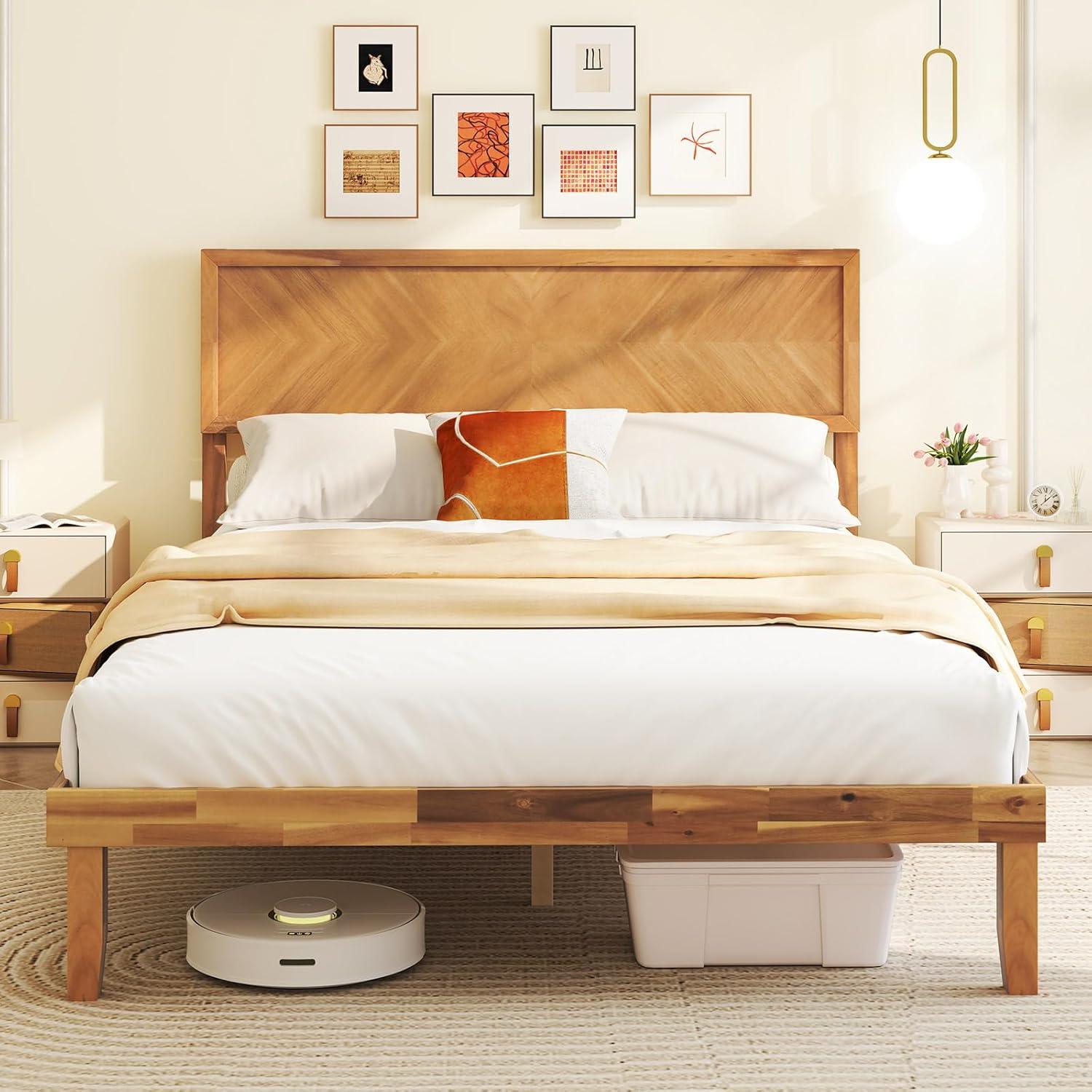 image:imageGiantex Wood Full Size Bed Frame with Headboard Mid Century Modern Platform Bed Full with Solid Wood Legs amp Wooden Slat Support Easy Assembly No Box Spring Needed WalnutRustic Brown