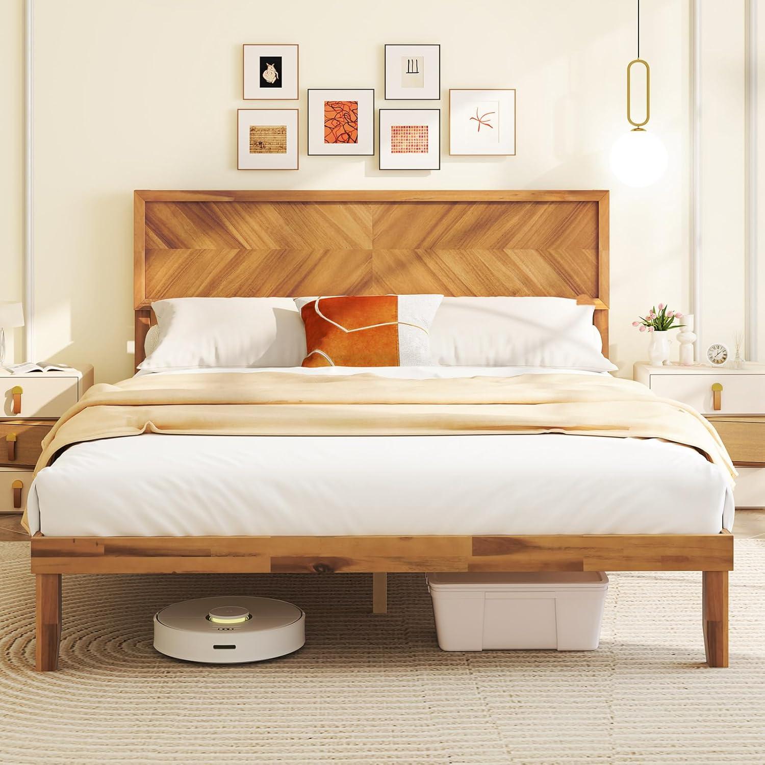 image:imageGiantex Wood Full Size Bed Frame with Headboard Mid Century Modern Platform Bed Full with Solid Wood Legs amp Wooden Slat Support Easy Assembly No Box Spring Needed WalnutRustic Brown