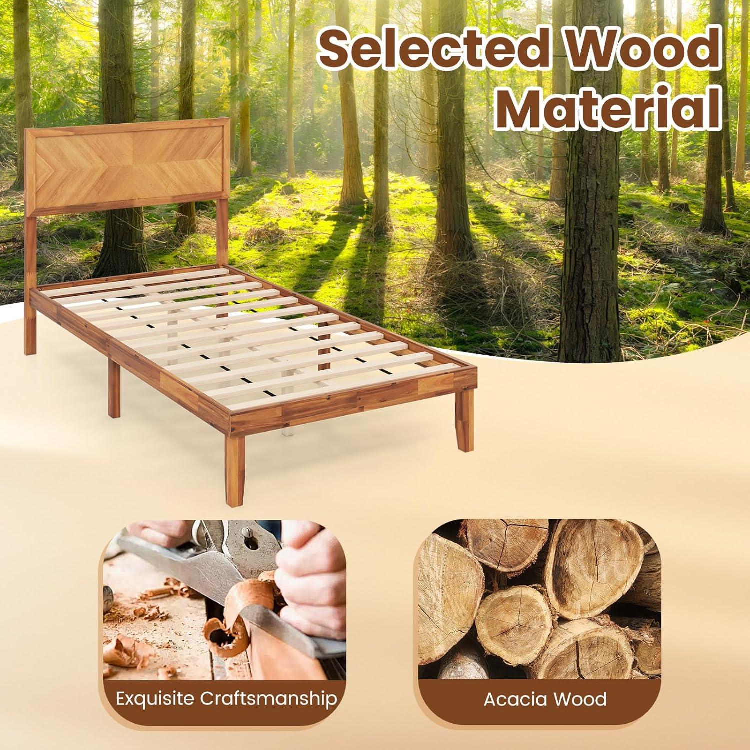 image:imageGiantex Wood Full Size Bed Frame with Headboard Mid Century Modern Platform Bed Full with Solid Wood Legs amp Wooden Slat Support Easy Assembly No Box Spring Needed WalnutRustic Brown