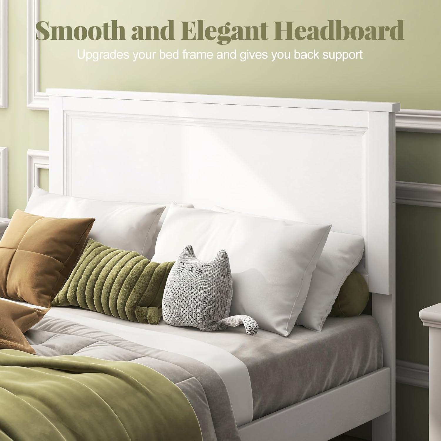 image:imageGiantex Wood Queen Platform Bed Frame with Headboard Mid Century Bed Frame with Solid Wood Legs amp Wooden Slat Support No Box Spring Needed Walnut BedWhite