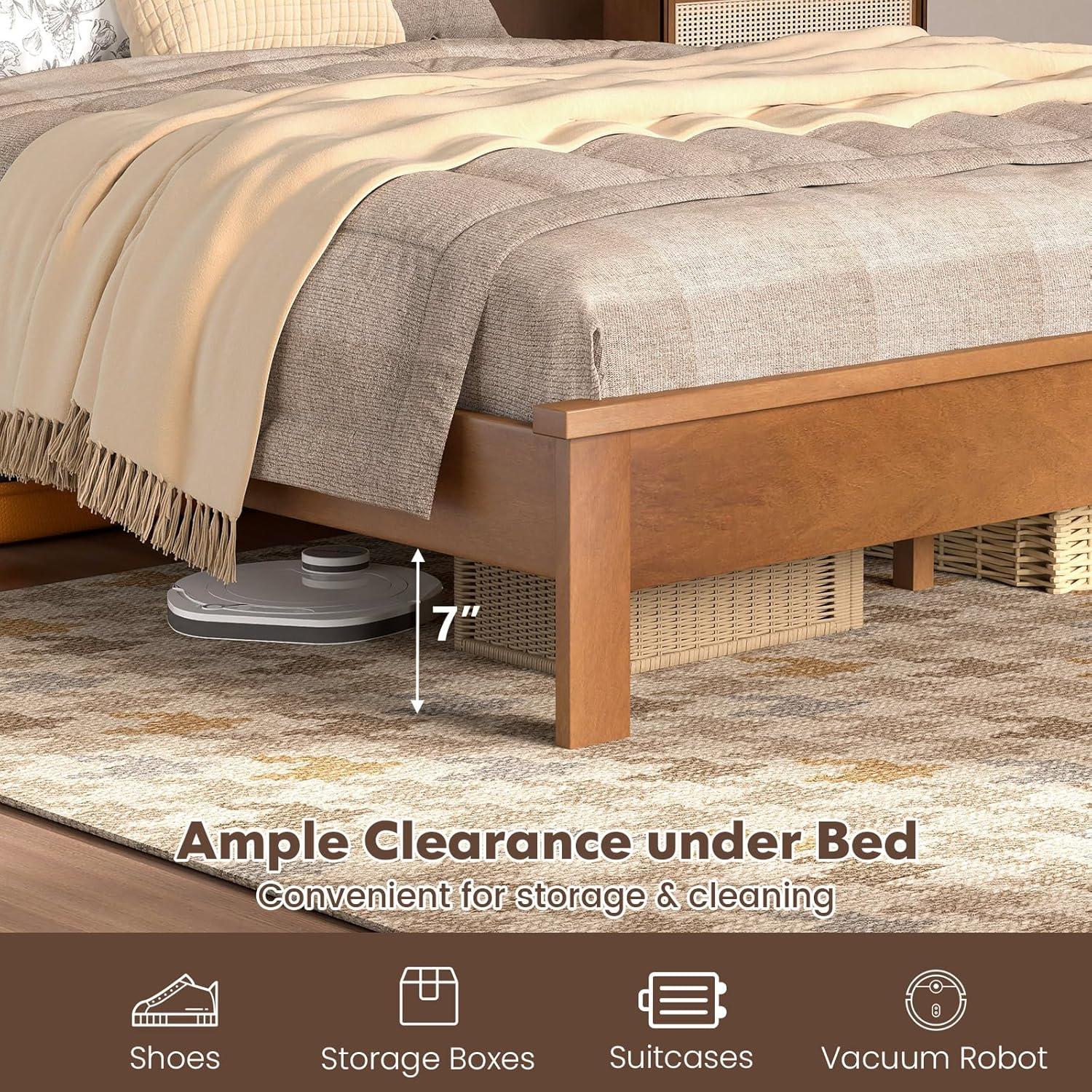image:imageGiantex Wood Queen Platform Bed Frame with Headboard Mid Century Bed Frame with Solid Wood Legs amp Wooden Slat Support No Box Spring Needed Walnut BedWalnut