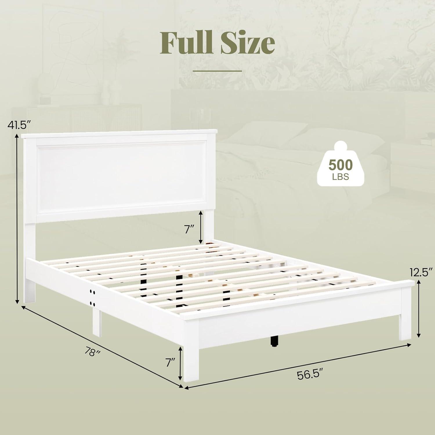 image:imageGiantex Wood Queen Platform Bed Frame with Headboard Mid Century Bed Frame with Solid Wood Legs amp Wooden Slat Support No Box Spring Needed Walnut BedWhite