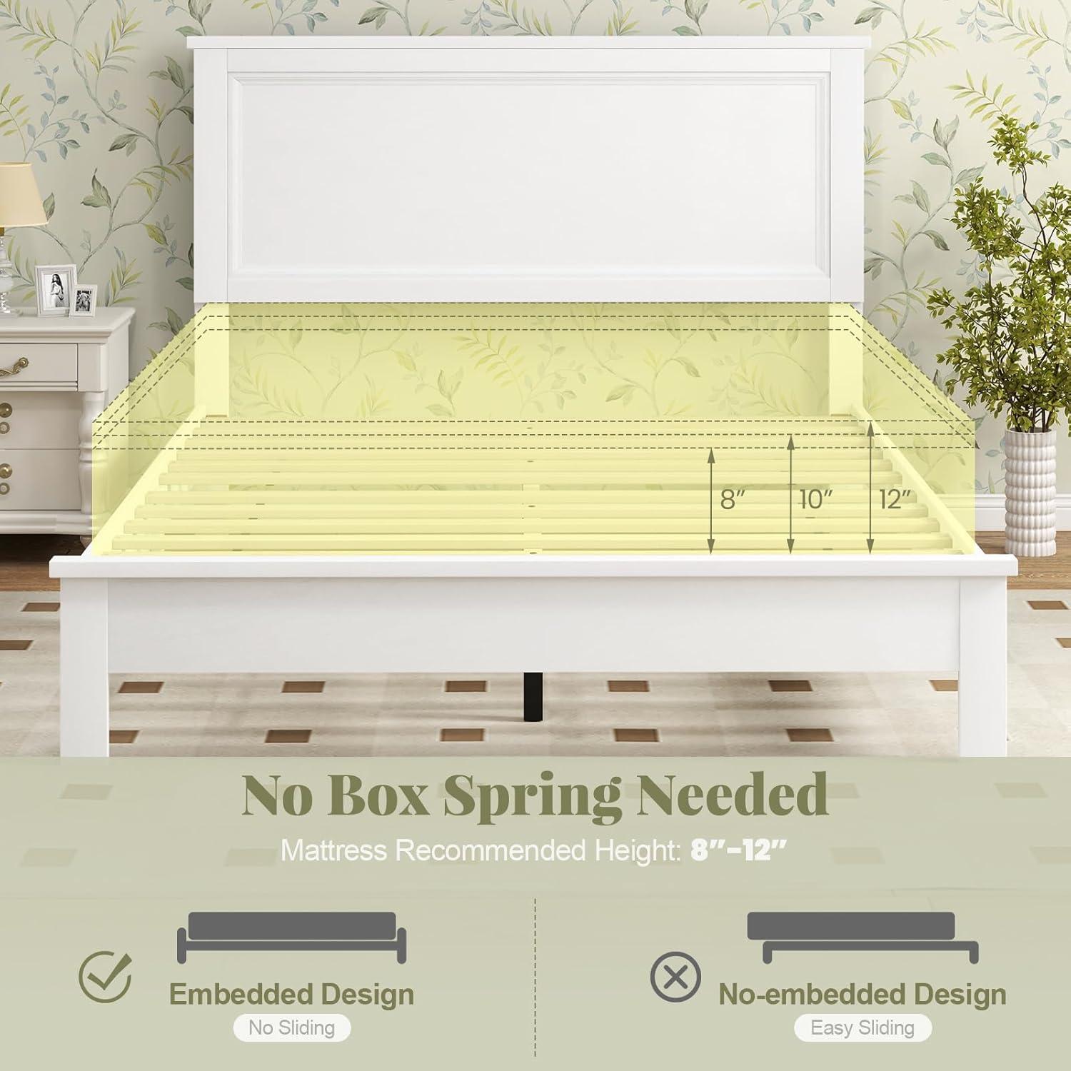 image:imageGiantex Wood Queen Platform Bed Frame with Headboard Mid Century Bed Frame with Solid Wood Legs amp Wooden Slat Support No Box Spring Needed Walnut BedWhite