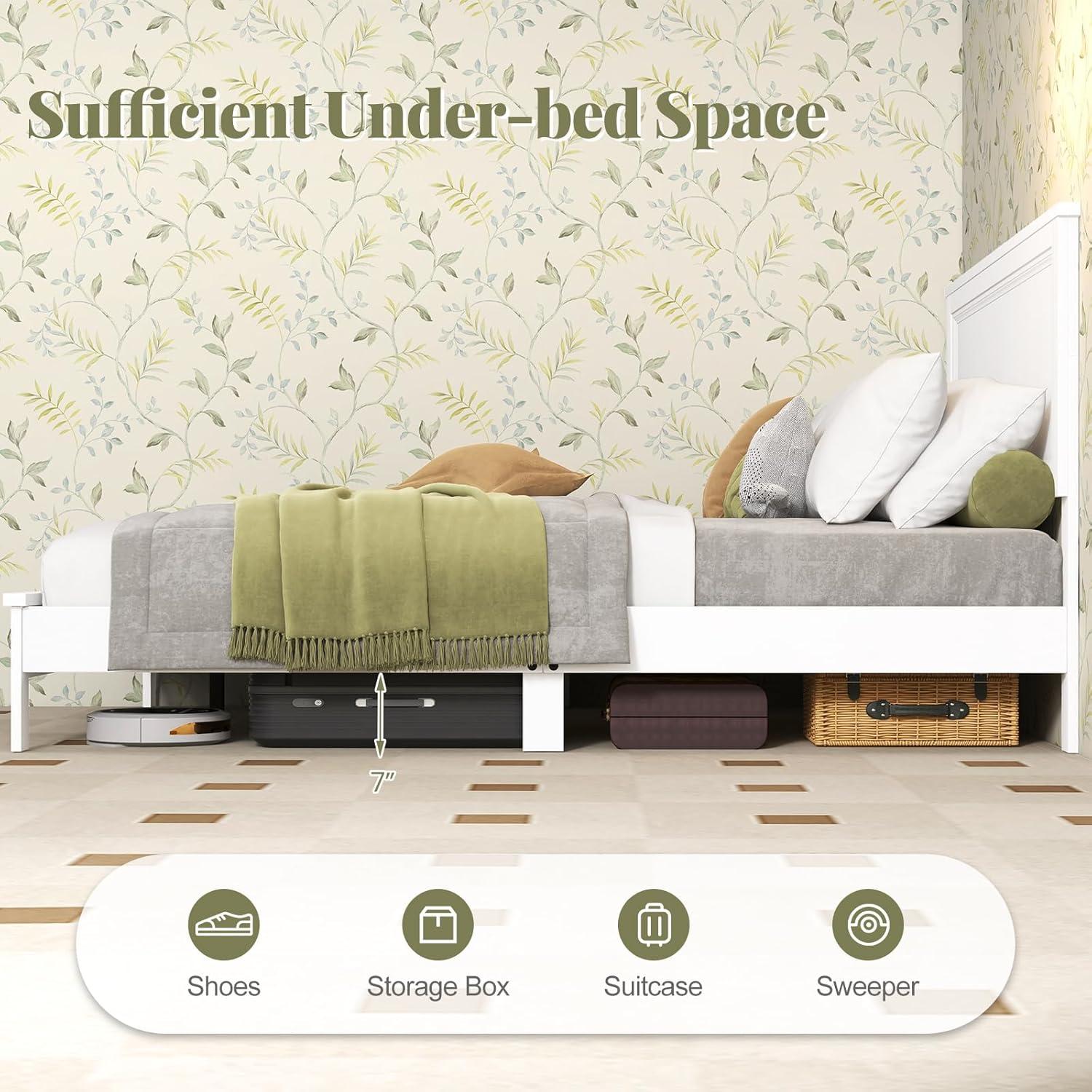 image:imageGiantex Wood Queen Platform Bed Frame with Headboard Mid Century Bed Frame with Solid Wood Legs amp Wooden Slat Support No Box Spring Needed Walnut BedWhite