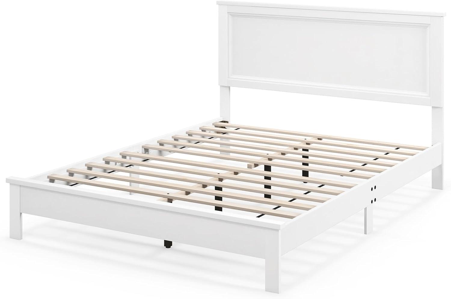 image:imageGiantex Wood Queen Platform Bed Frame with Headboard Mid Century Bed Frame with Solid Wood Legs amp Wooden Slat Support No Box Spring Needed Walnut BedWhite