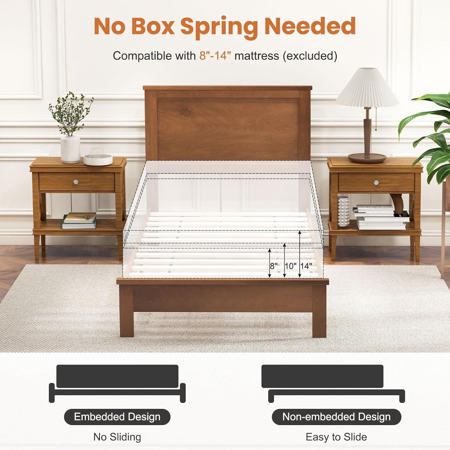 image:imageGiantex Wood Queen Platform Bed Frame with Headboard Mid Century Bed Frame with Solid Wood Legs amp Wooden Slat Support No Box Spring Needed Walnut BedWalnut